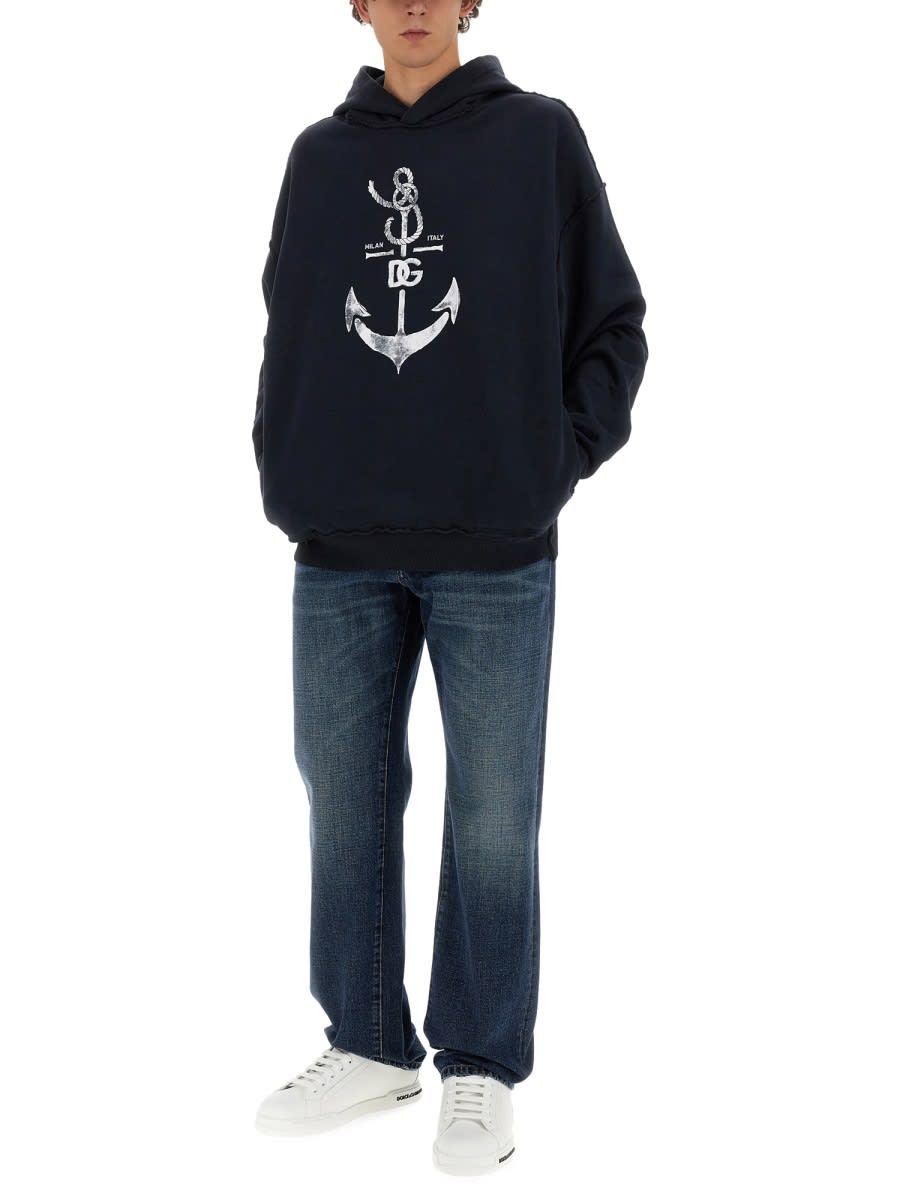 Shop Dolce & Gabbana Sweatshirt With Navy Print In Blue