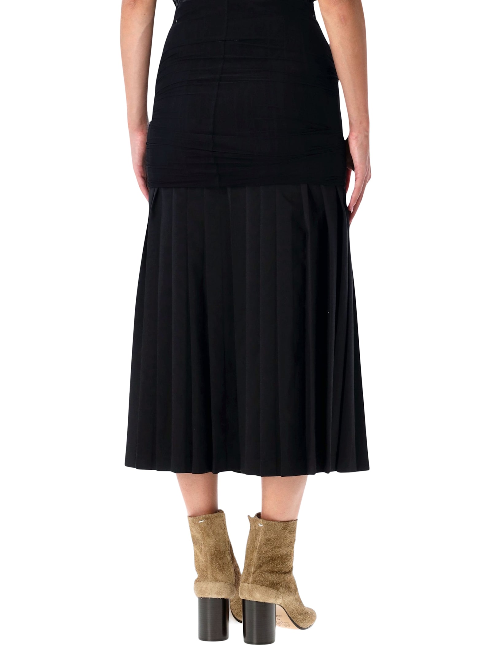 Mm6 Maison Margiela Wool-blend Pleated Midi Skirt In Black