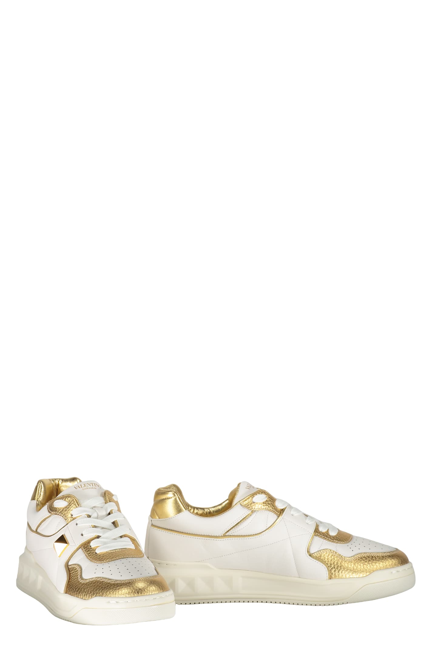Valentino One Stud Leather Sneakers With Contrasting Inserts In White