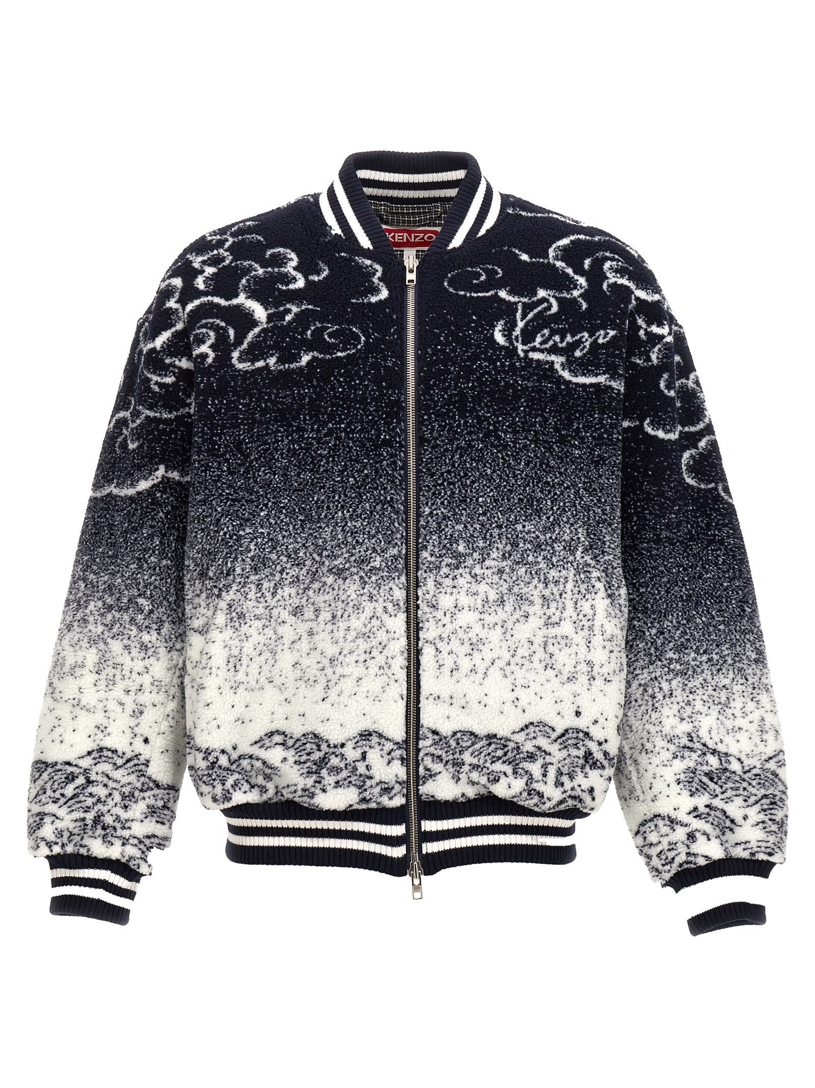 Shop Kenzo Cloud Tiger Bomber Jacket In Blue/white