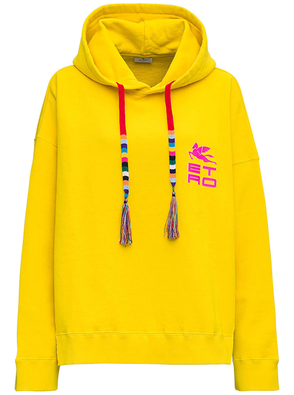 Etro Yellow Cotton Hoodie With Logo Print