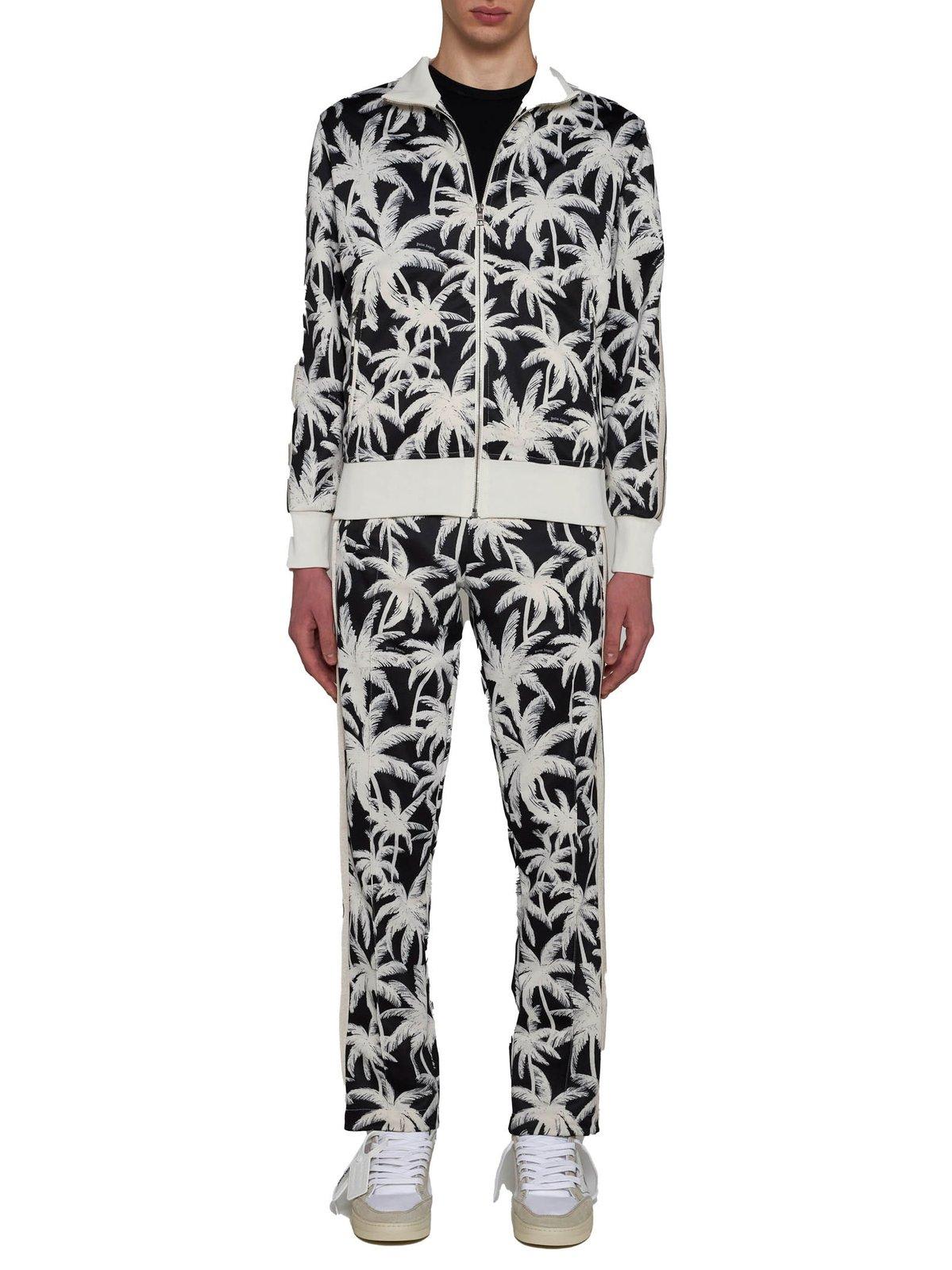 Shop Palm Angels Palm-printed Elasticated Waist Track Pants In Black/white