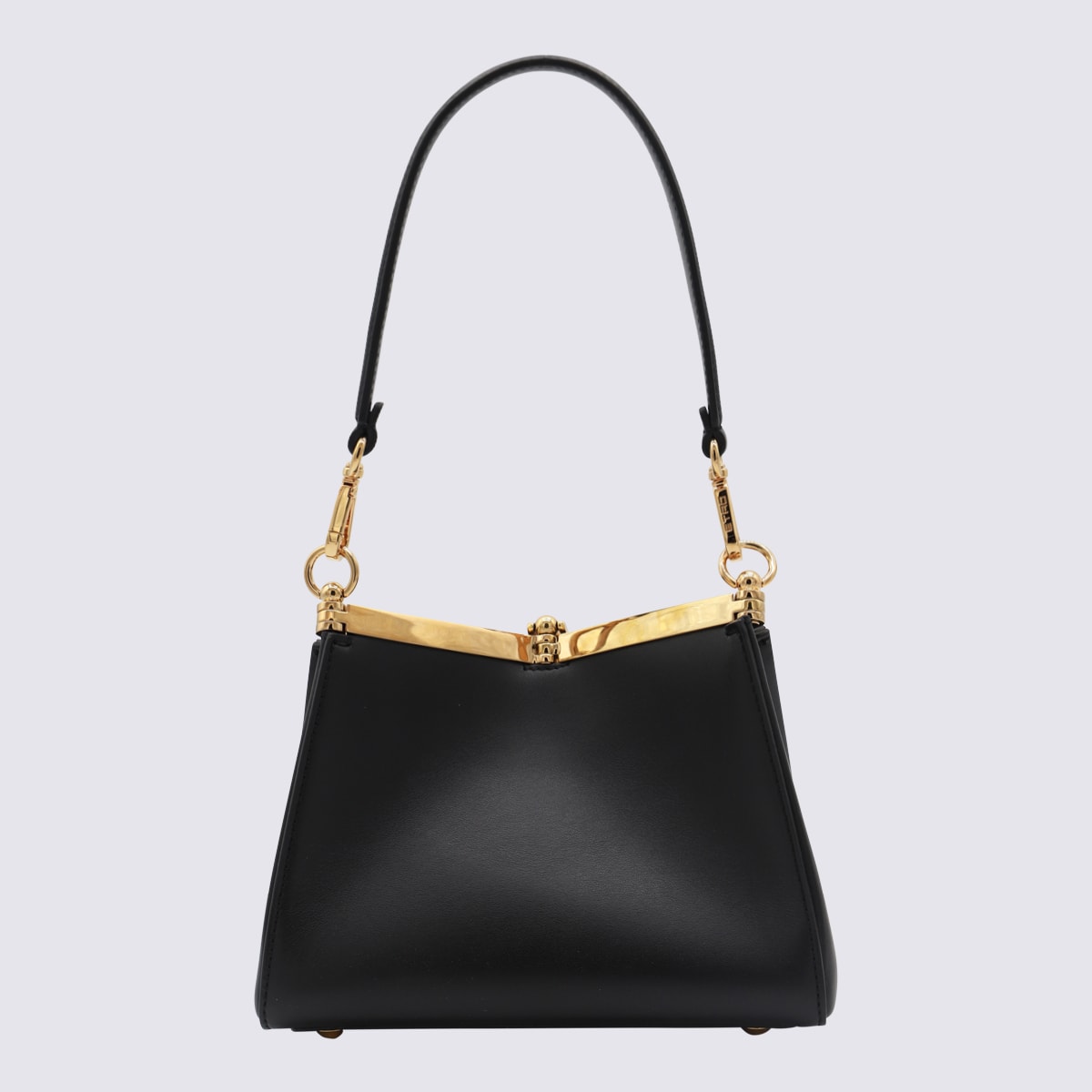 Shop Etro Black Leather Vela Top Handle Bag