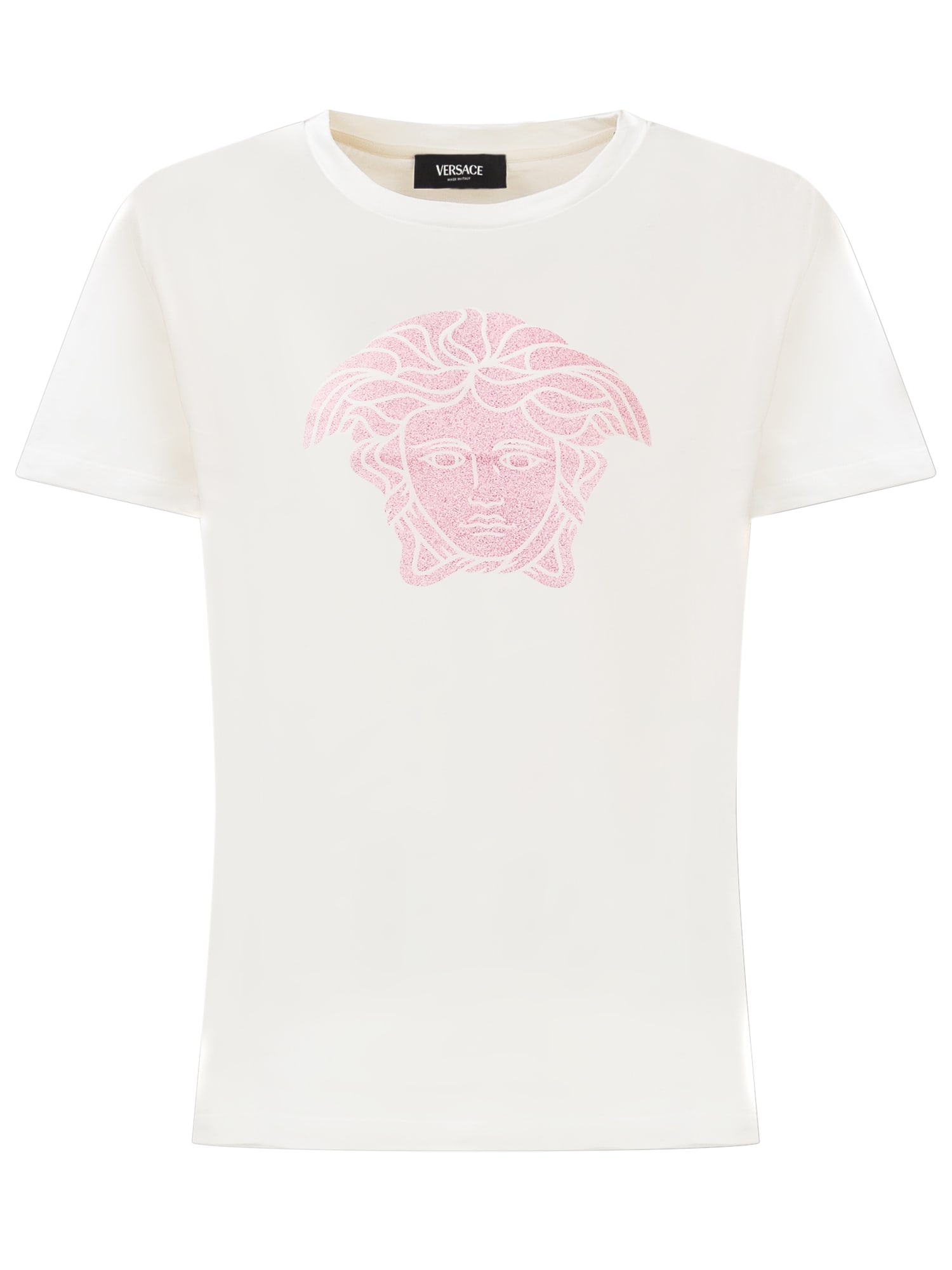 Shop Young Versace T-shirt With Logo In Bianco-tutu Pink