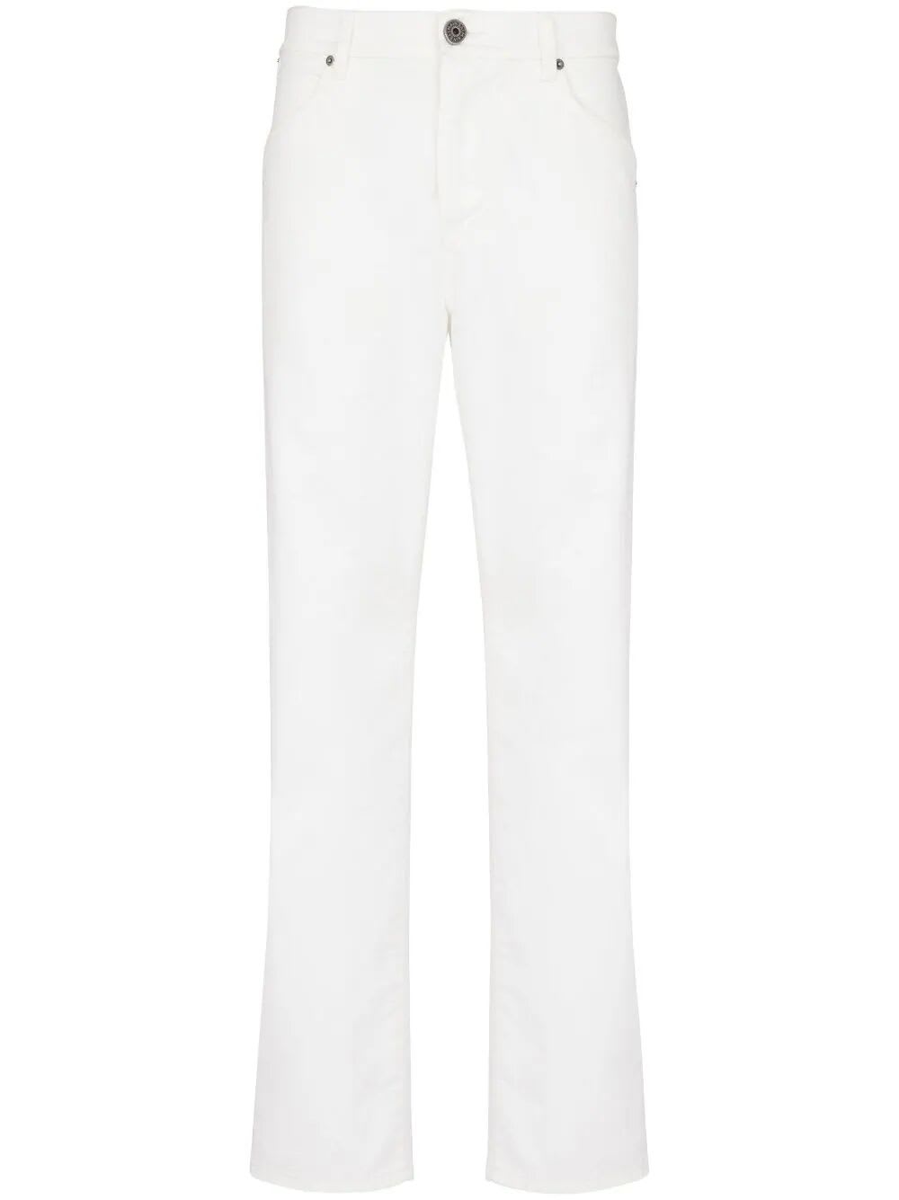 Balmain Logo-embroidered Straight-leg Jeans In Fa Blanc