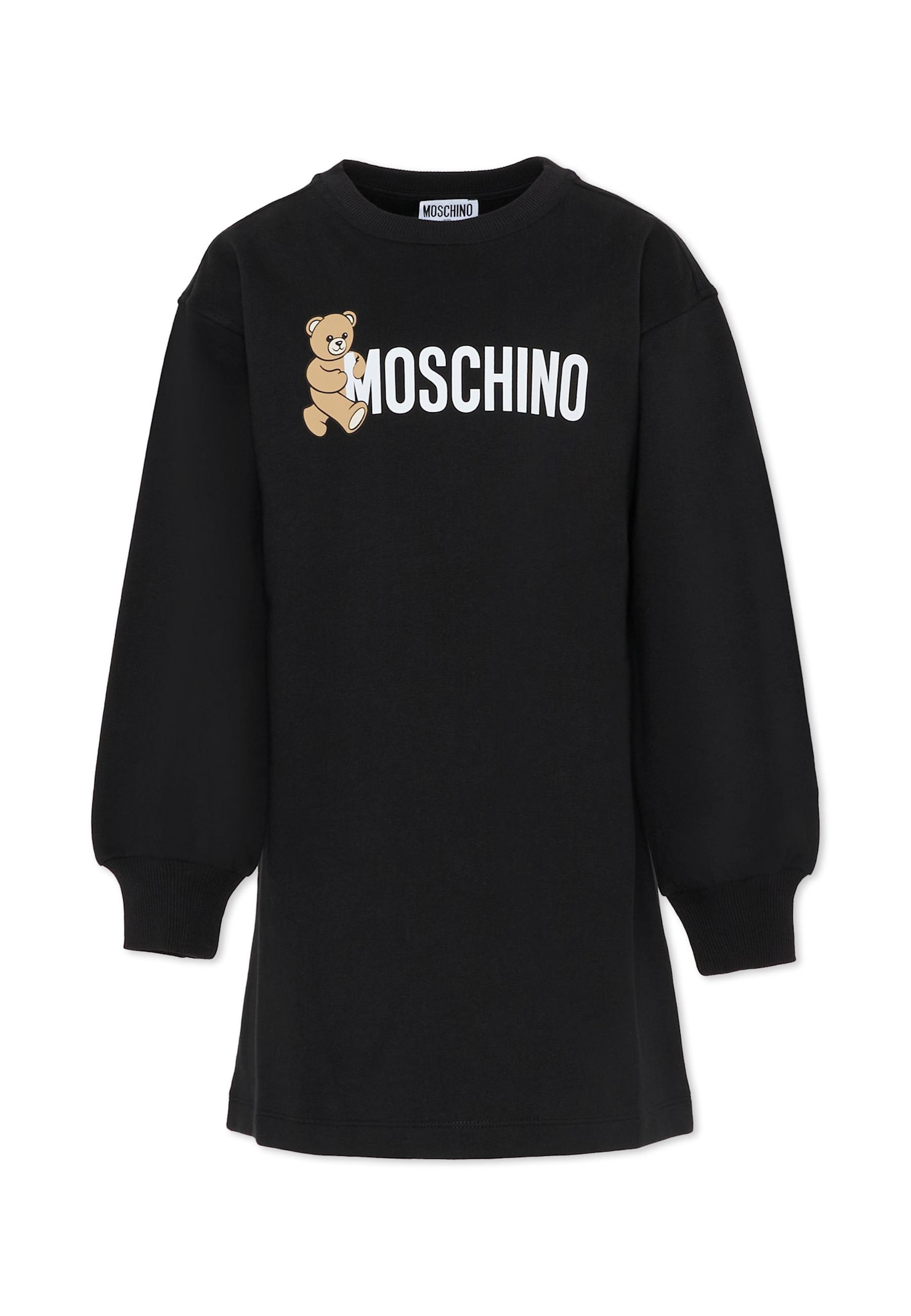 Moschino Black Dress For Girl With Teddy Bear In Animal Print