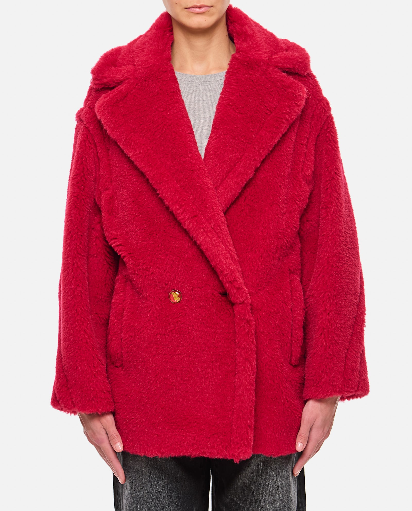 Max Mara Short Teddy Bear Icon Coat In Alpaca And Wool In Red