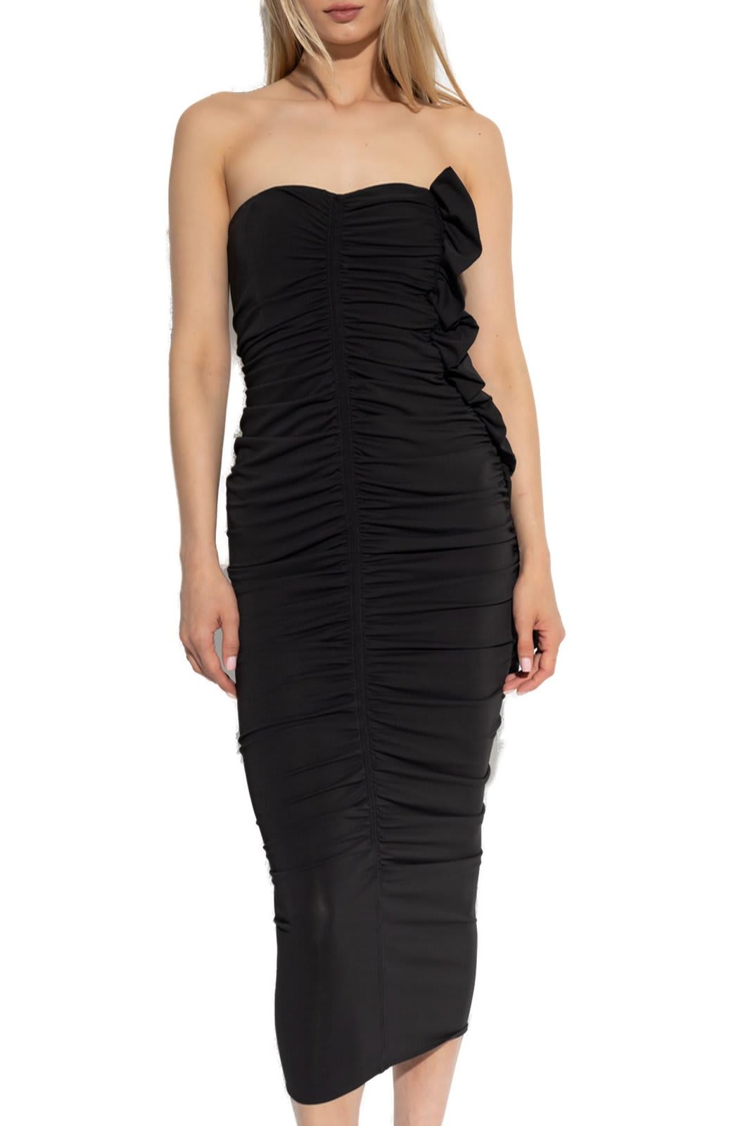Attico Ruched Midi Dresses In Black