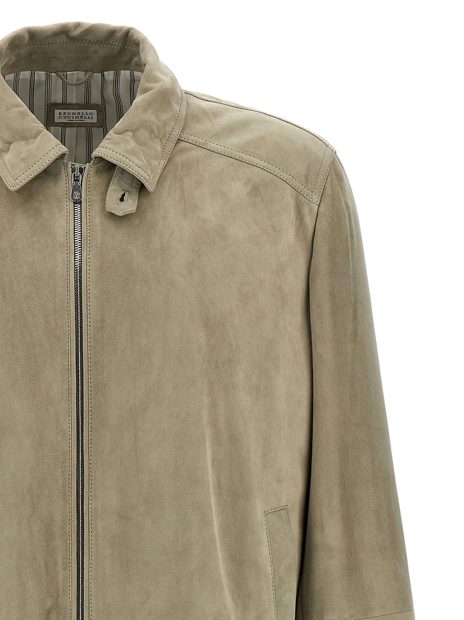 Shop Brunello Cucinelli Suede Jacket In Gray