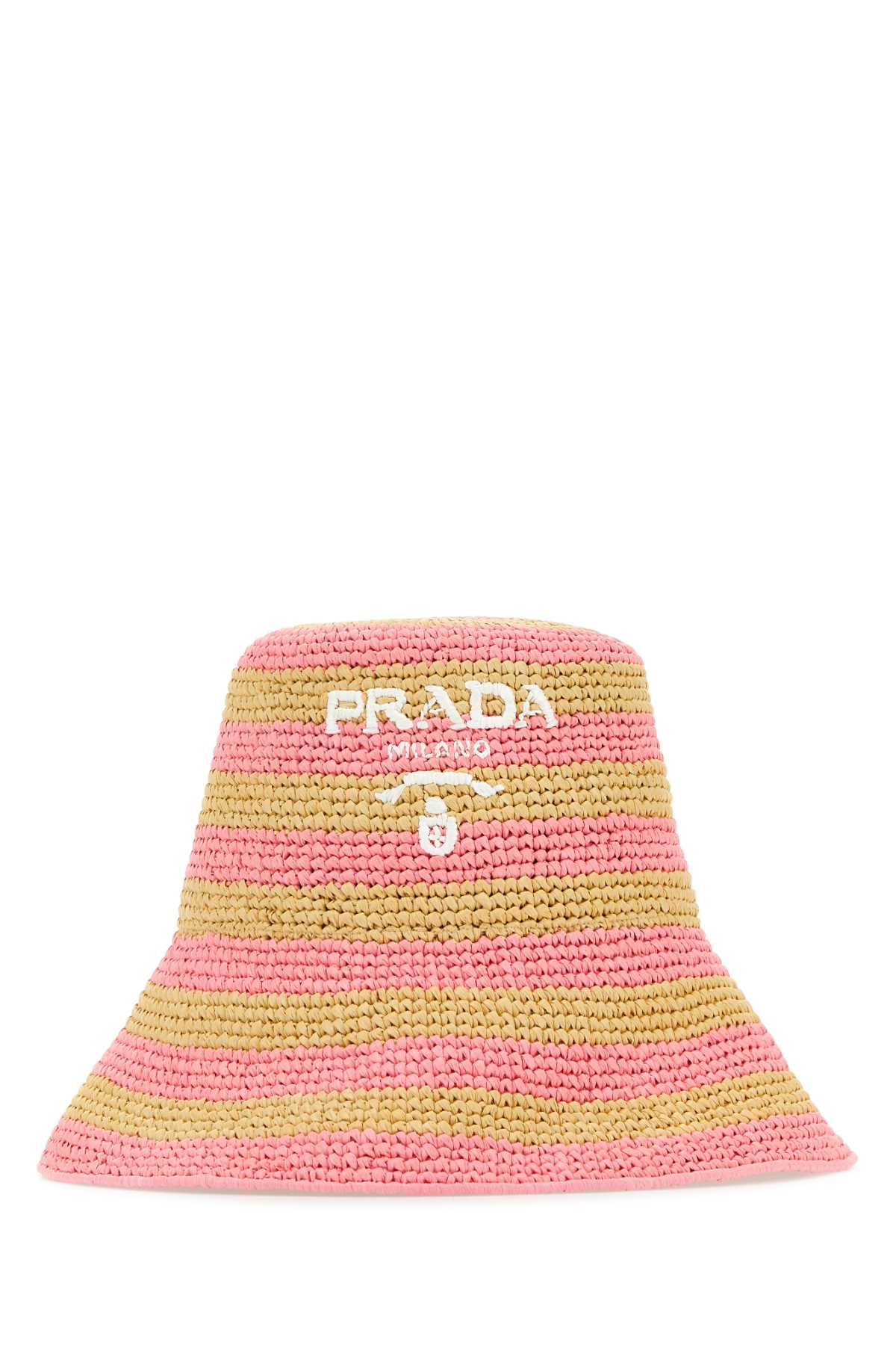 Prada Embroidered Raffia Bucket Hat In Naturalepetal