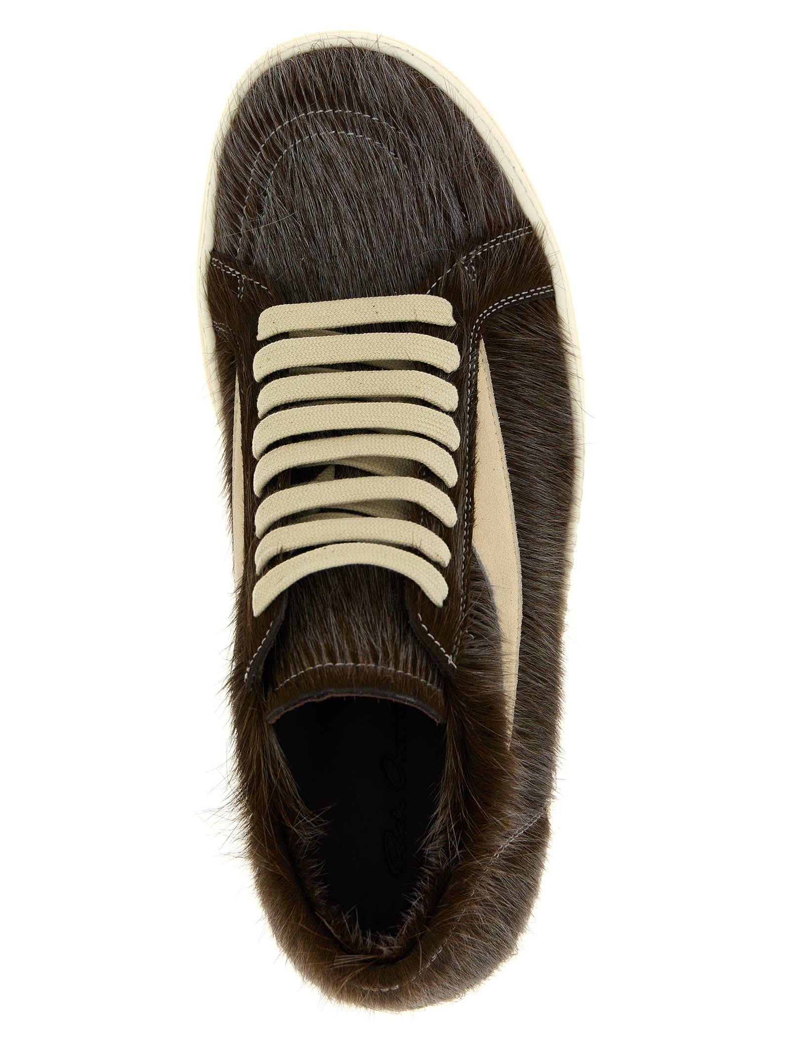Rick Owens Pony Hair Vintage Low-top Sneakers In Brown