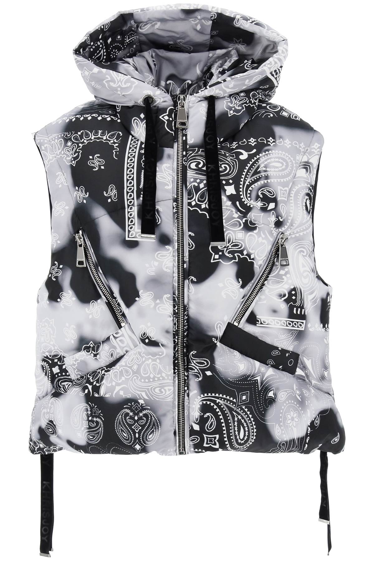 Shop Khrisjoy Bandana Print Iconic Down Vest In Black Grey (grey)