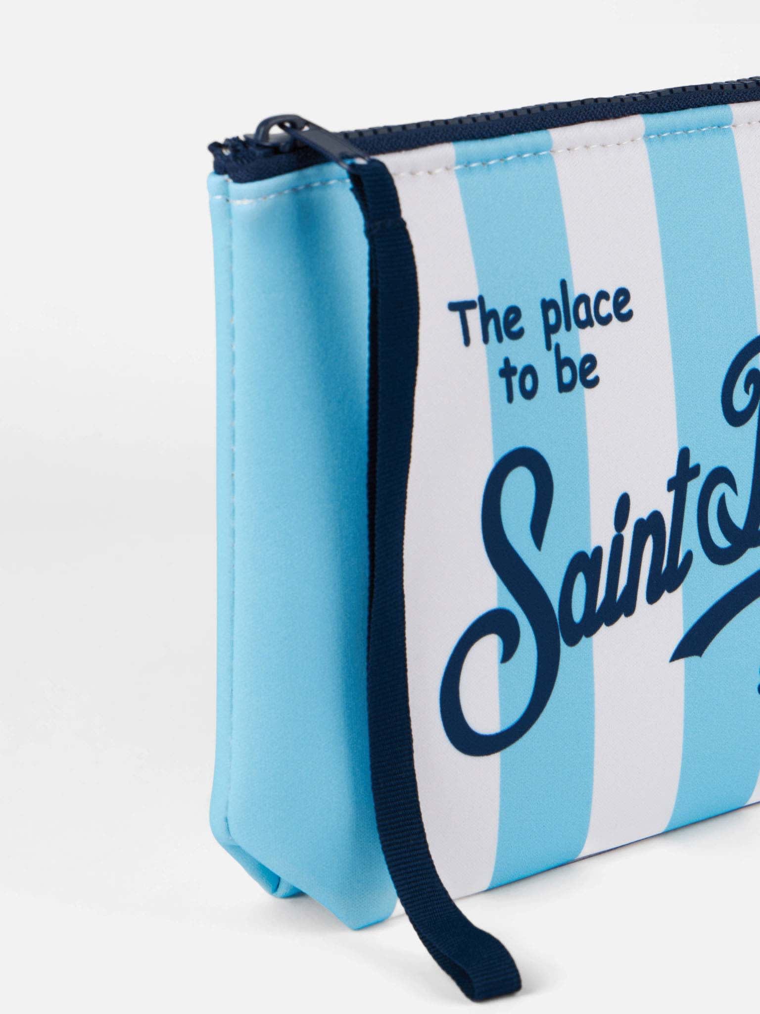 Mc2 Saint Barth Aline Scuba Pochette With Light Blue Striped Print In Sky