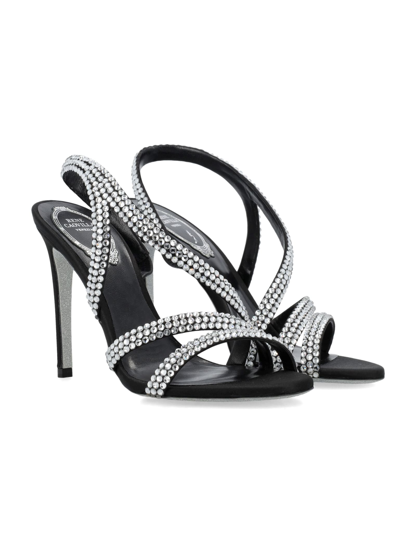 Shop René Caovilla Crystal Sandal In Black Crystal