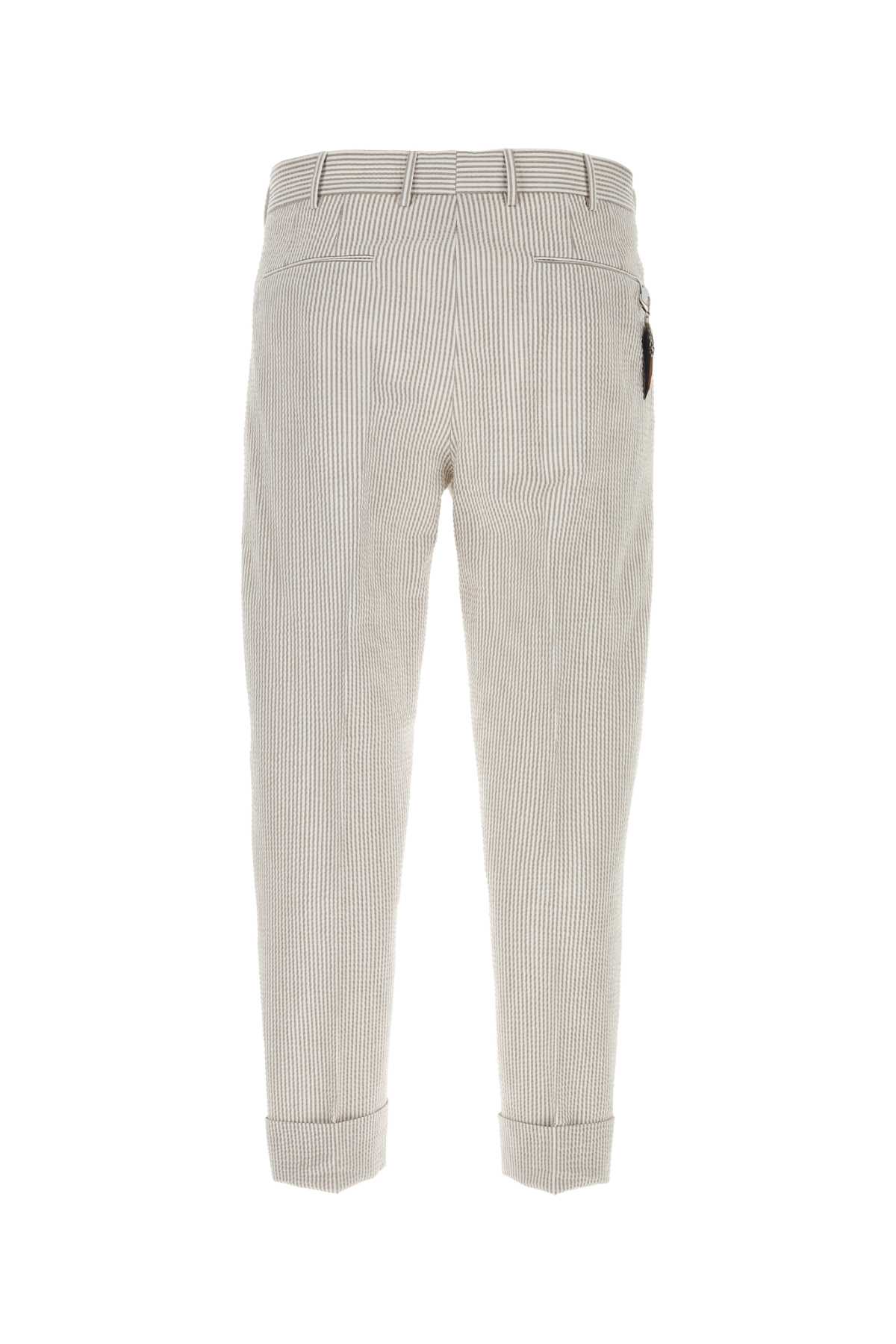 Pt01 Embroidered Stretch Cotton Pant In Marronebianco
