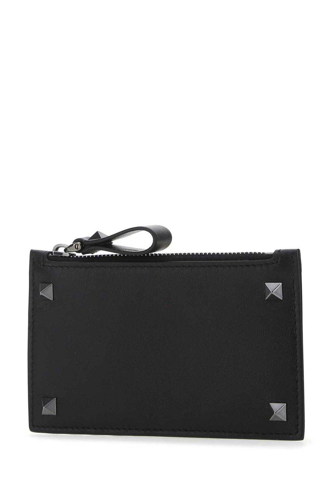 Shop Valentino Garavani Rockstud Zip-up Card Holder In Nero