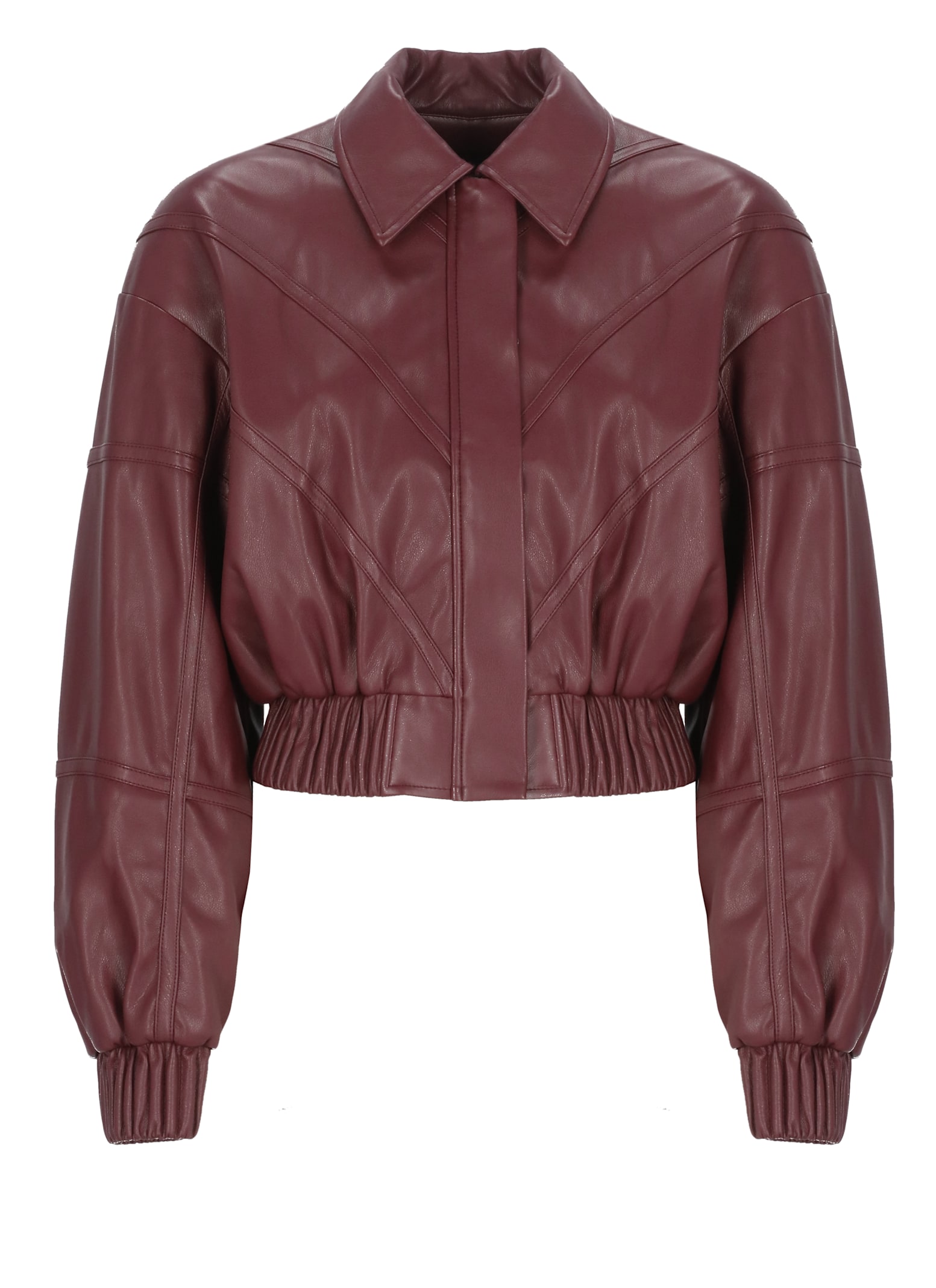 Rotate Birger Christensen Collared Panel Detailing Bomber Jacket In Burgundy