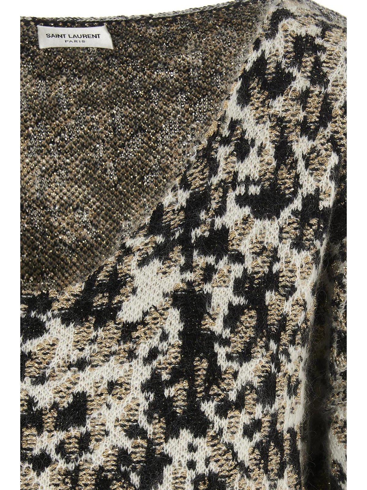 Shop Saint Laurent Leopard Print Knit Sweater In Black