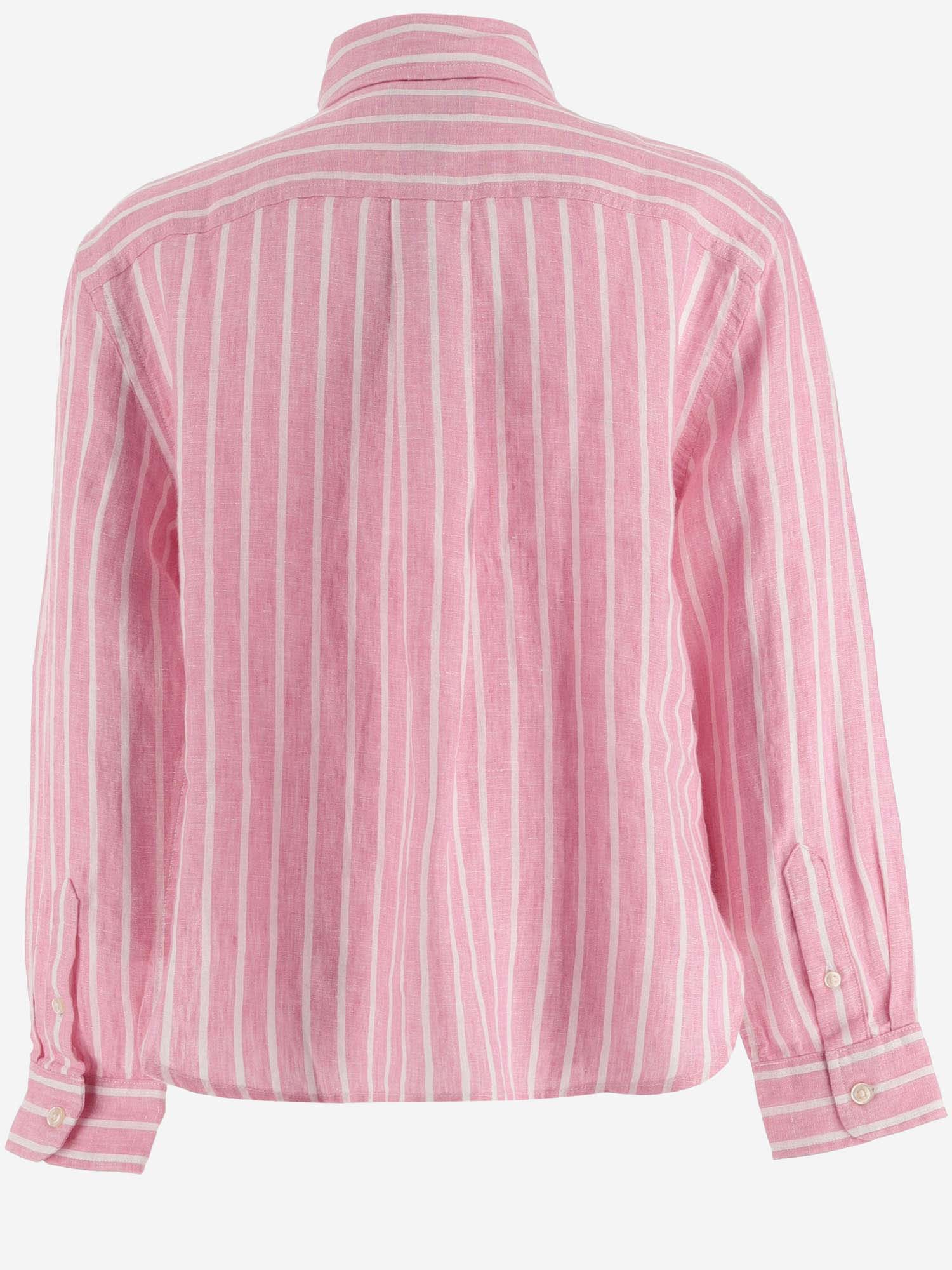 Shop Ralph Lauren Linen Striped Shirt With Logo In Pink