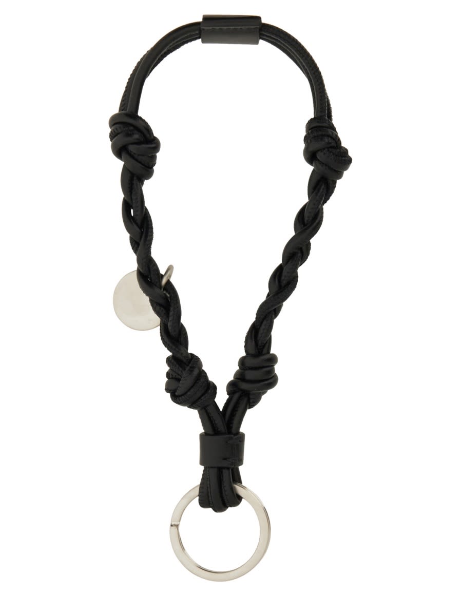 Jil Sander Knot-detail Leather Keyring In Black