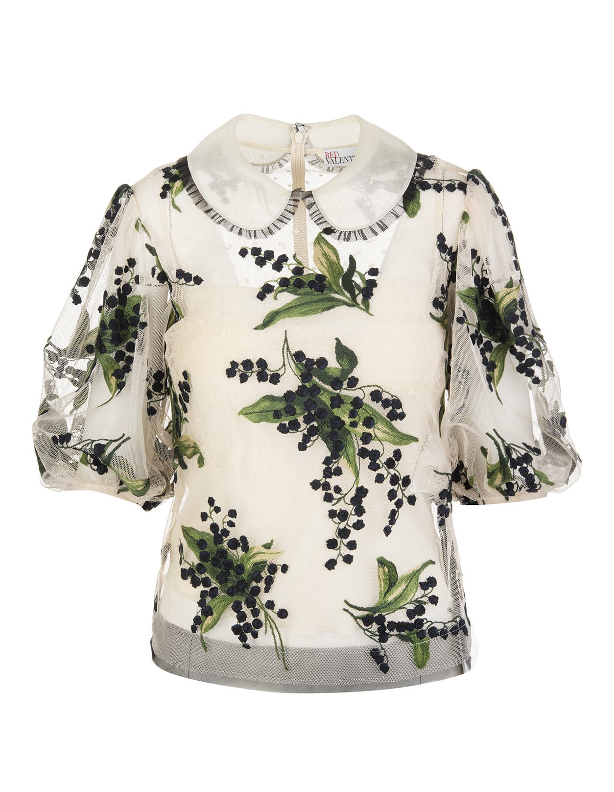 RED Valentino Off-white Blouse With Floral Pattern