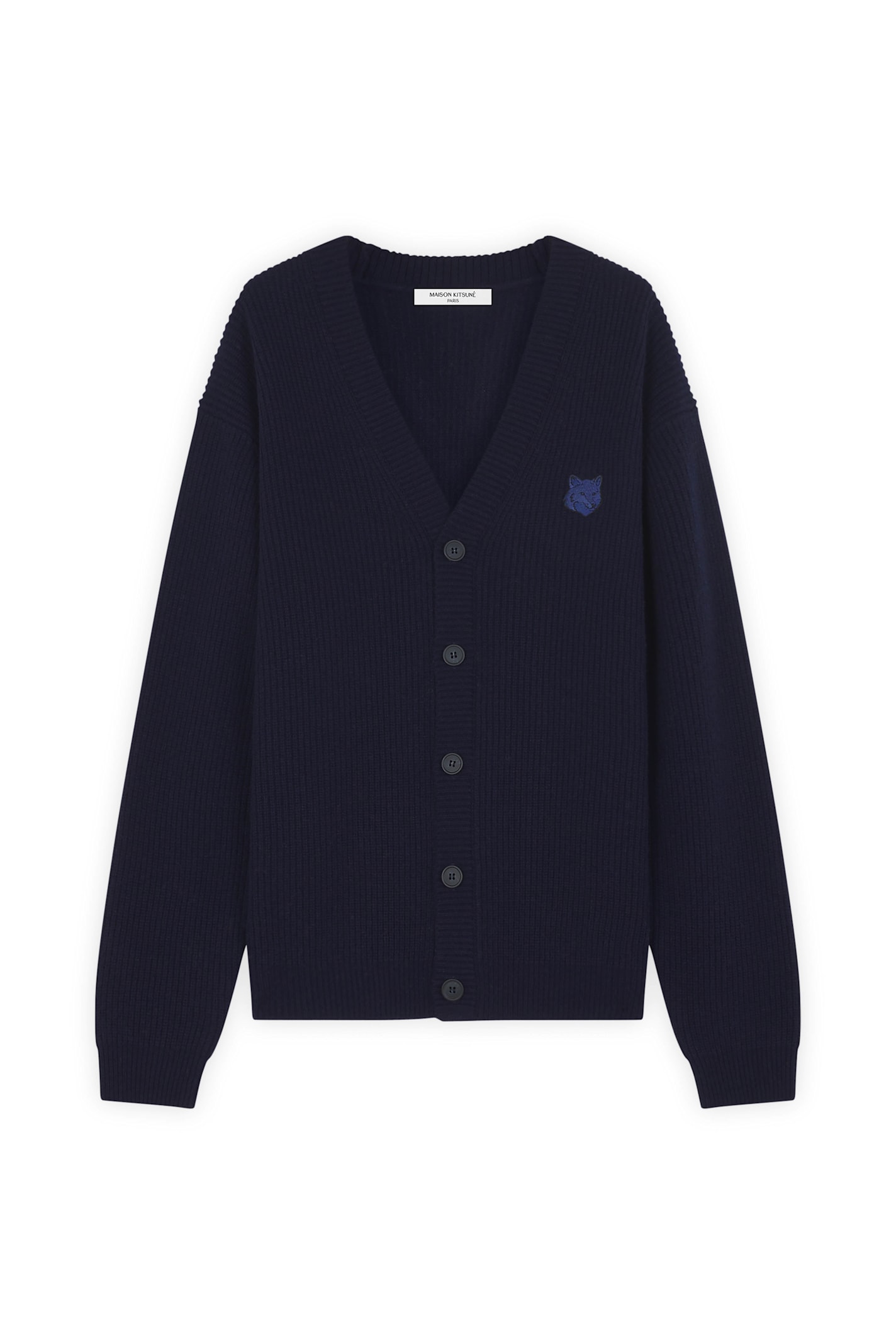 Maison Kitsuné Cotton Blend Cardigan With Iconic Frontal Patch In Ink Blue
