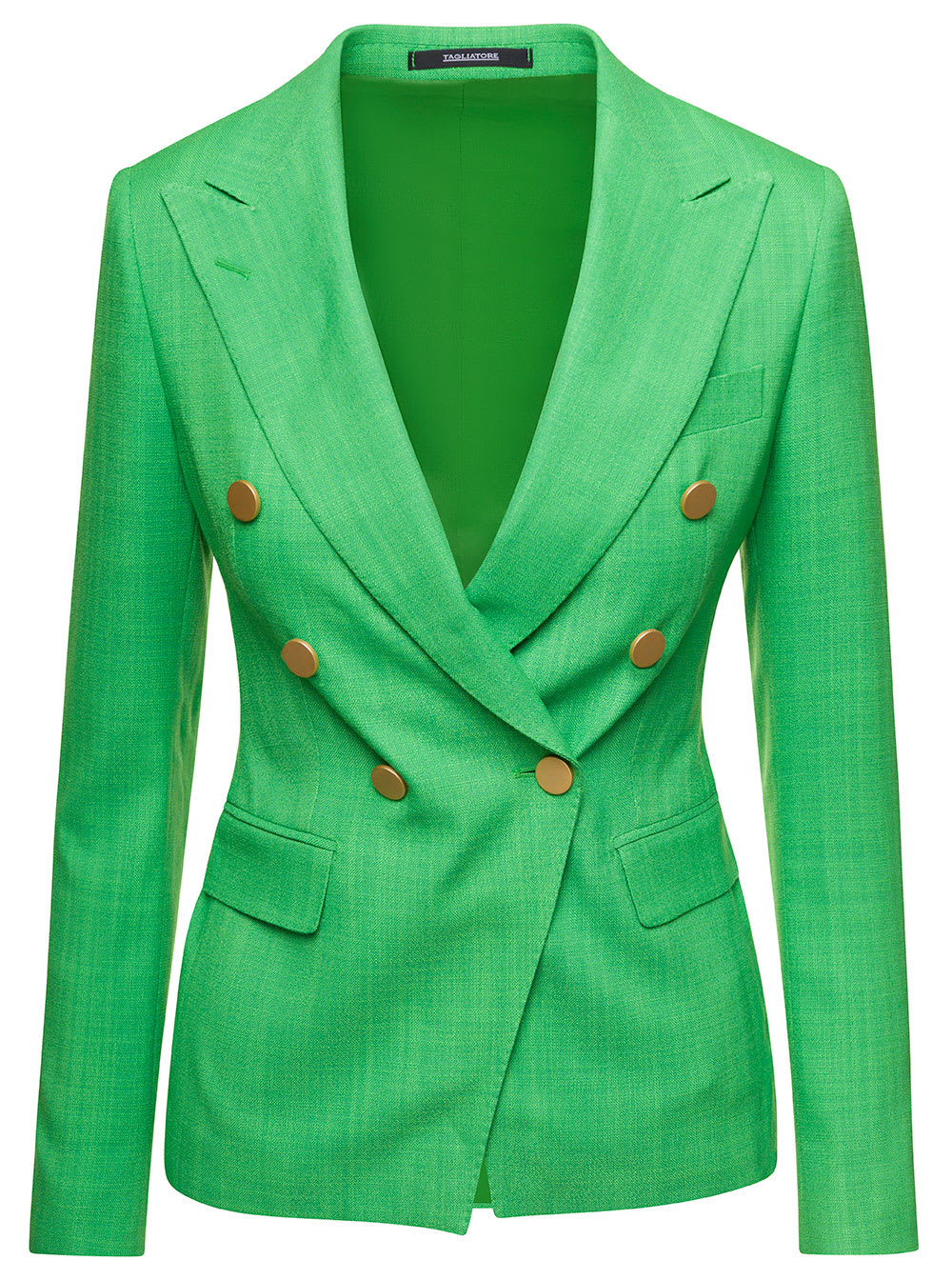Shop Tagliatore Green Double-breasted Jacket With Gold-tone Buttons In Viscose Blend Woman