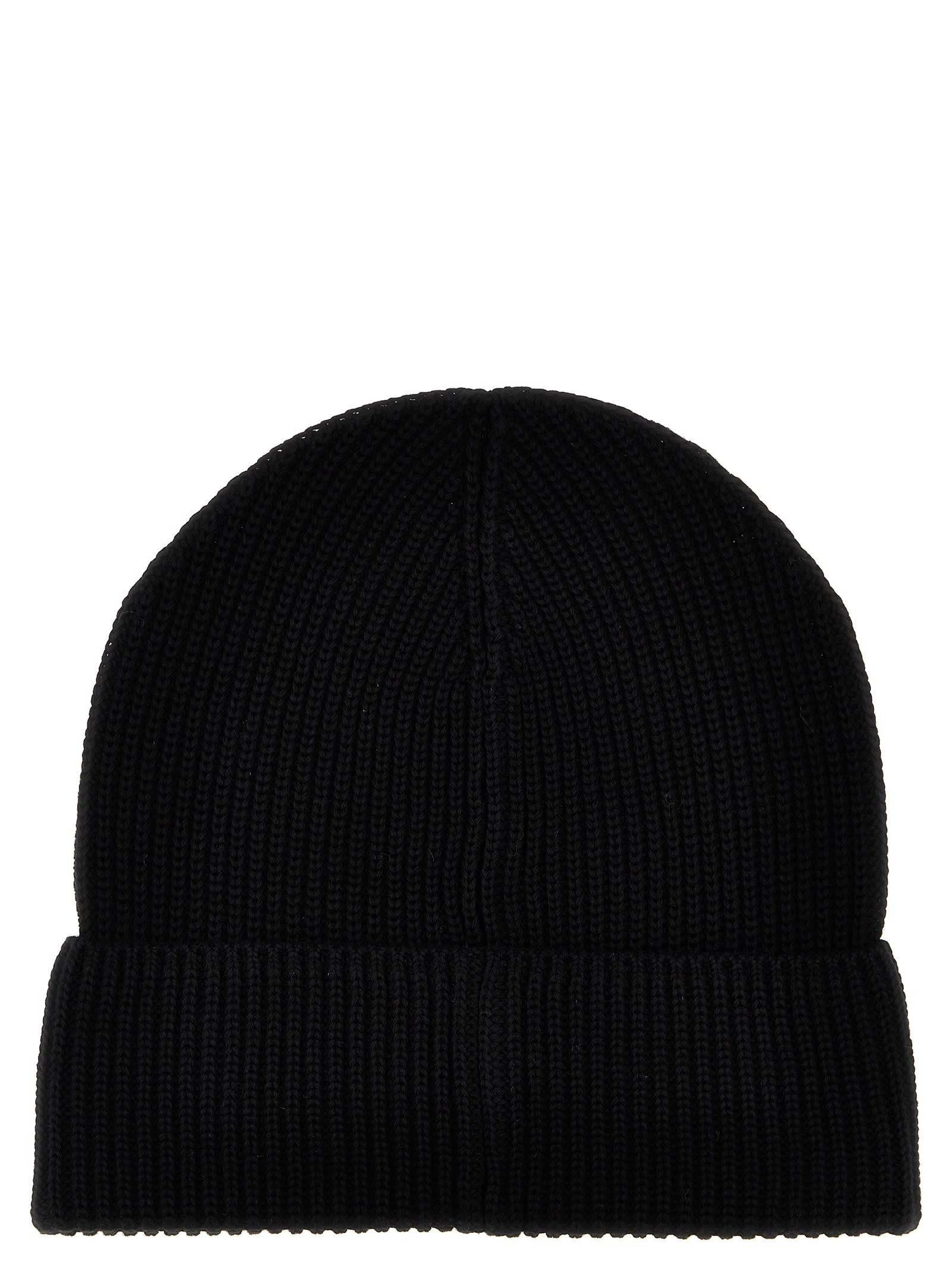 Moncler Logo-patch Knitted Beanie In Black