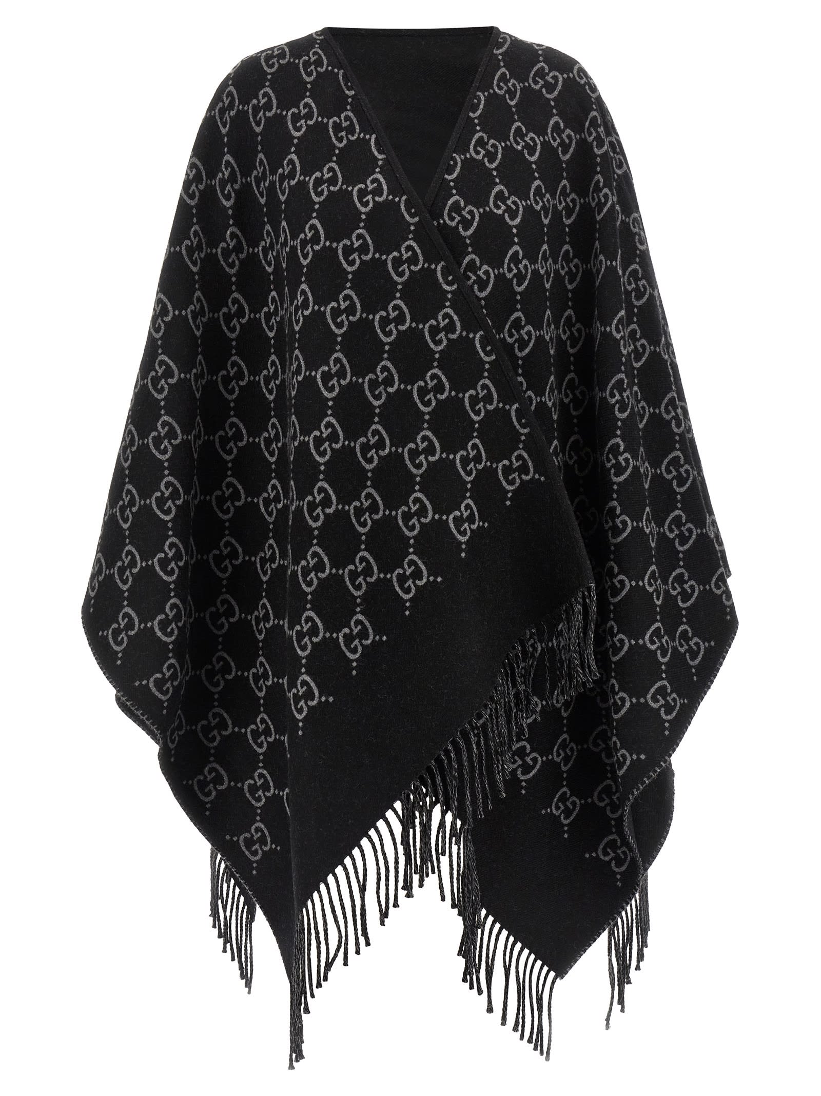 Gucci Gg Wool Cape In Black