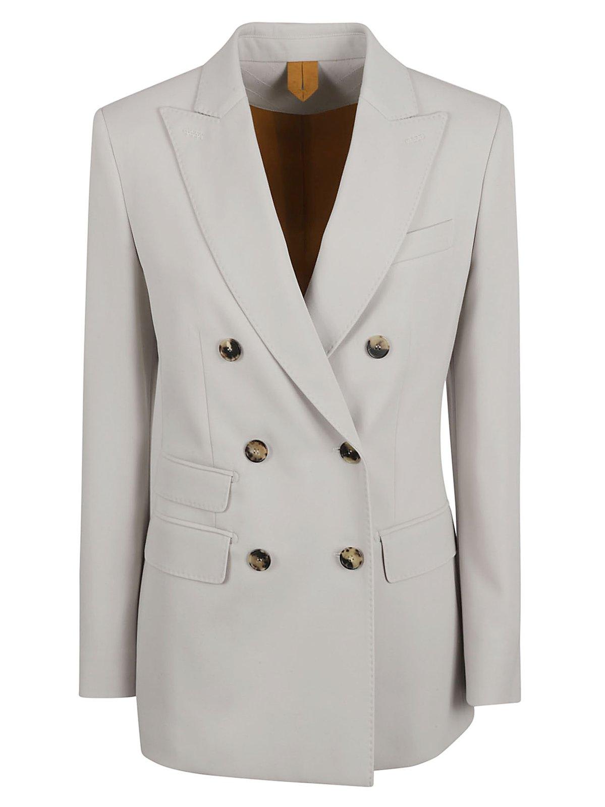 Shop Max Mara Double-breasted Long-sleeved Blazer In Sand