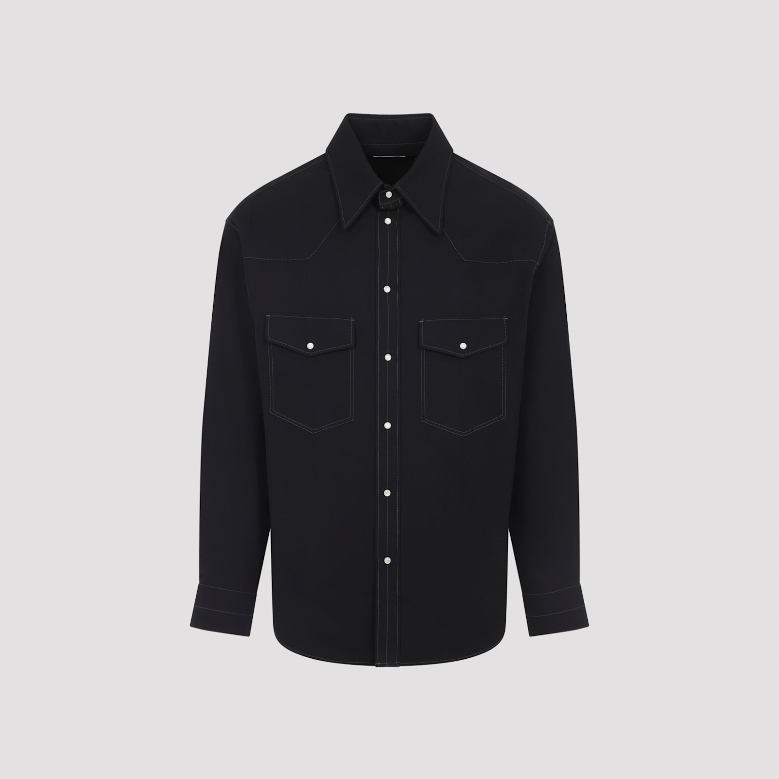 Lemaire Western Shirt With Pointed Collar And Pockets In Black