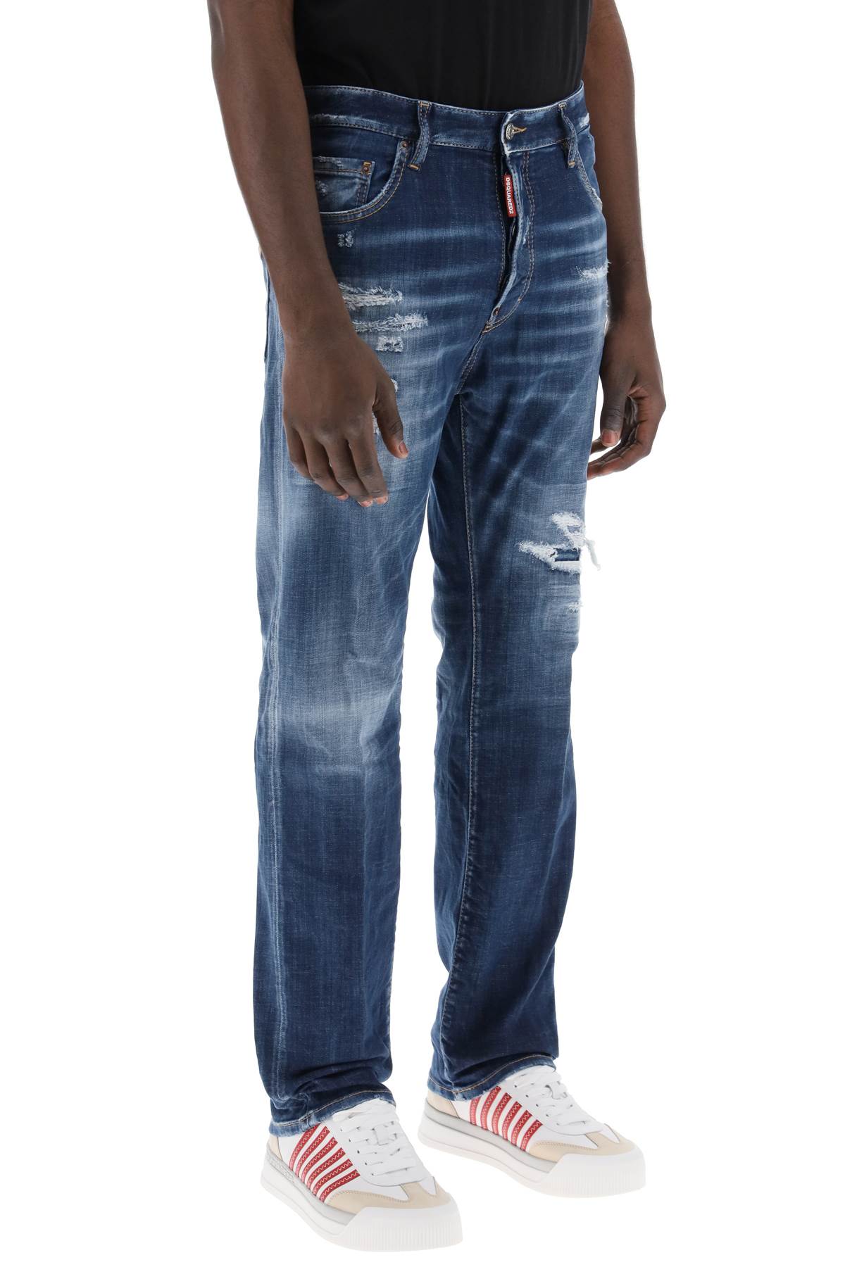 Shop Dsquared2 Destroyed Denim Jeans In 642 Style In Navy Blue (blue)