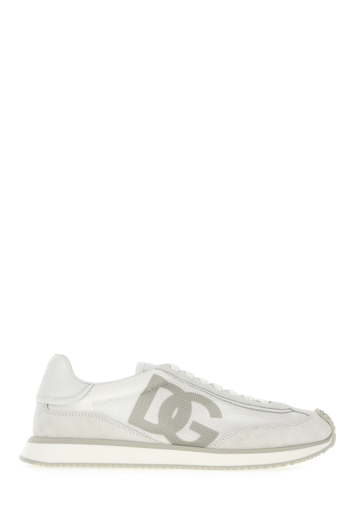 Dolce & Gabbana Multicolor Mesh And Split Leather Cushion Sneakers In Bianco Bianco