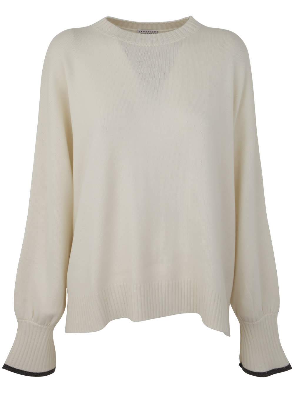 Shop Brunello Cucinelli Cashmere Long Sleeve Round Neck Sweater In White