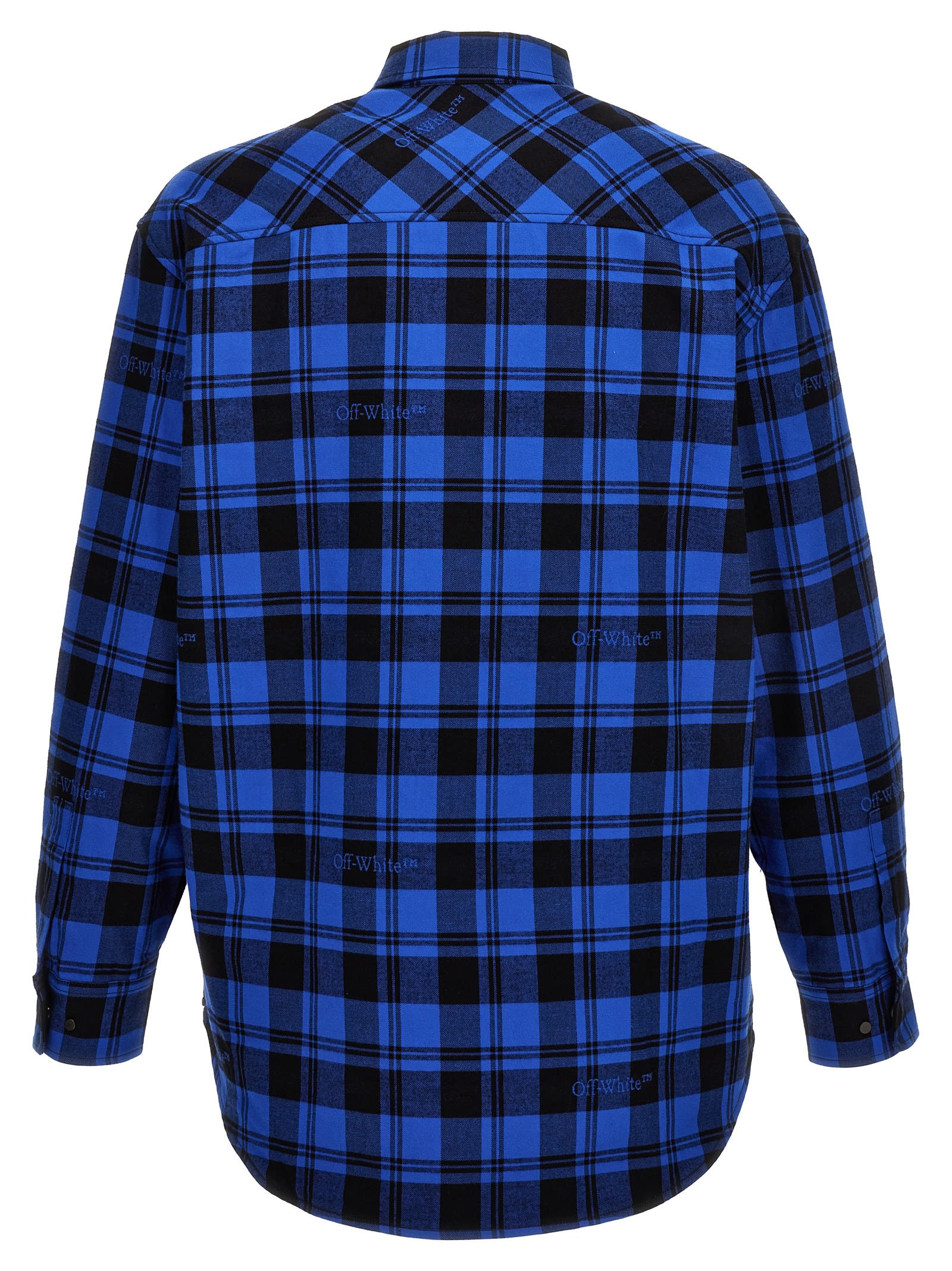 Shop Off-white Check Flannel Overshirt In Dark Blue