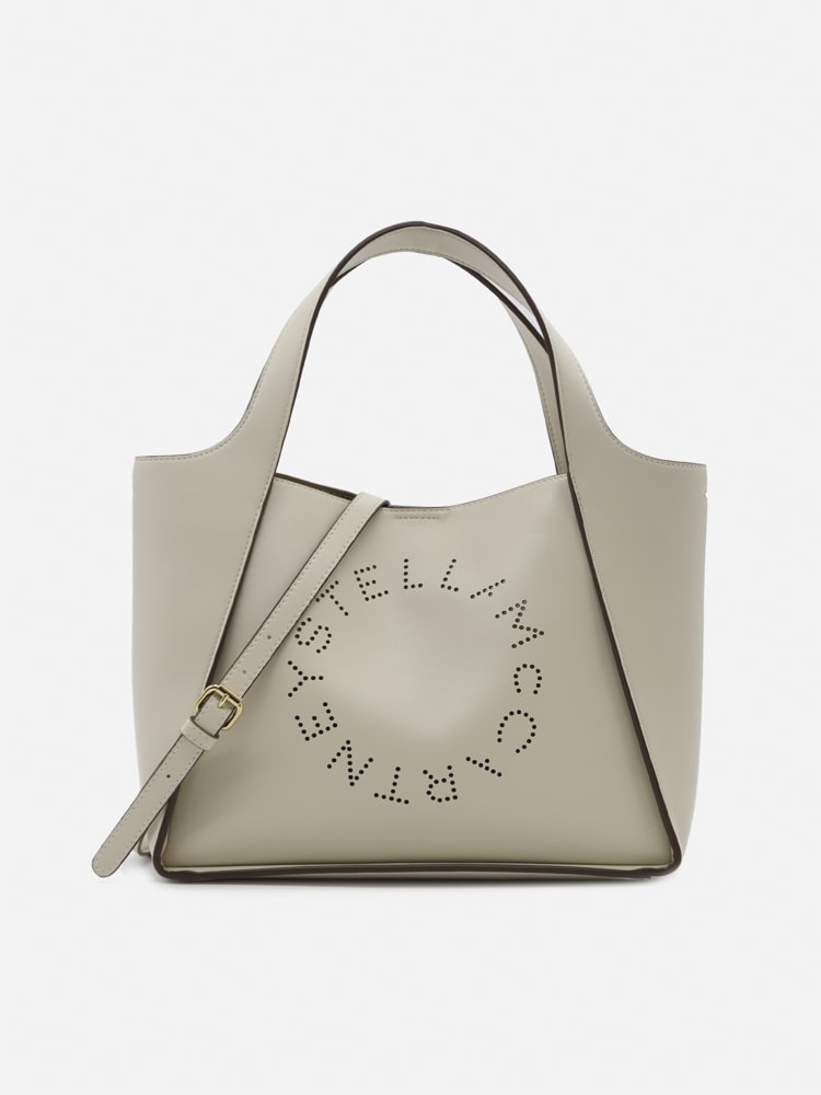 Shop Stella Mccartney Vegan Leather Tote Bag With Perforated Logo Detail In Pure White