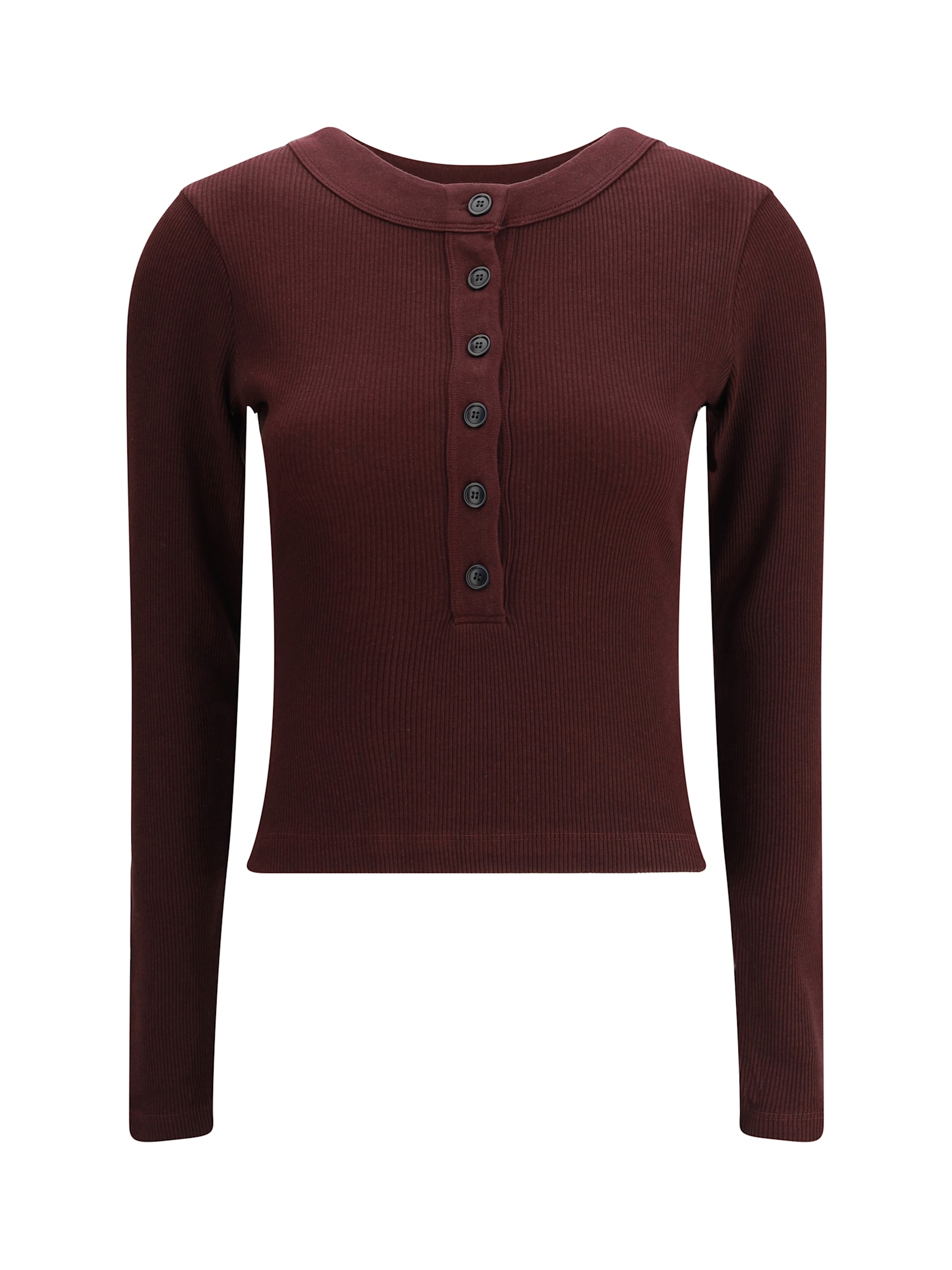 Citizen Of Humanity Varra Ribbed Stretch Cotton And Lyocell-blend Henley Top In Burgundy