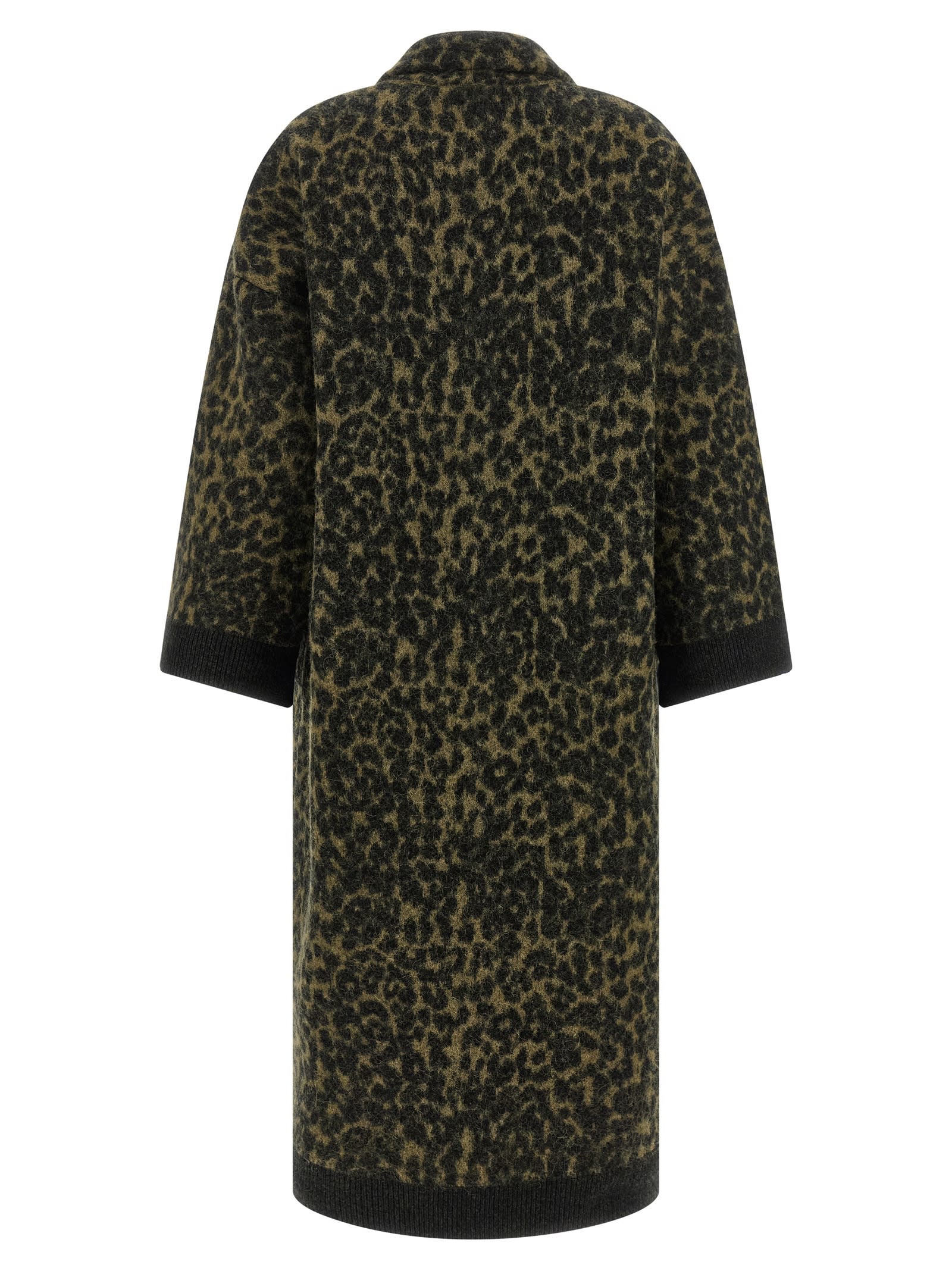 Nude Long Animal Print Wool Blend Coat In Animal Print