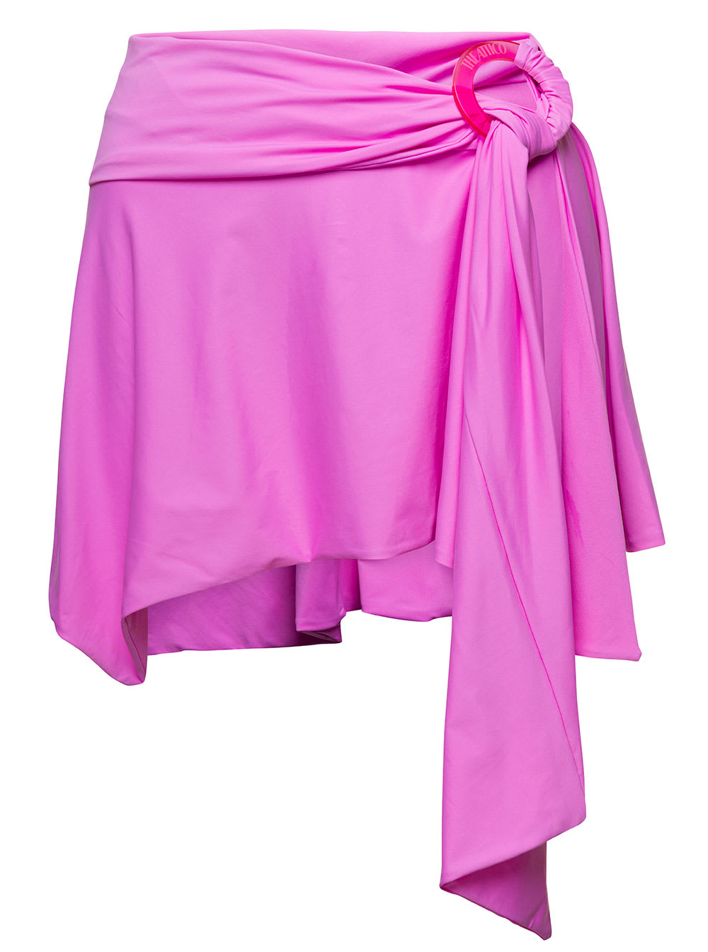 Shop Attico Asymmetric Miniskirt With Ruched Detailing In Pink Technical Fabric Woman