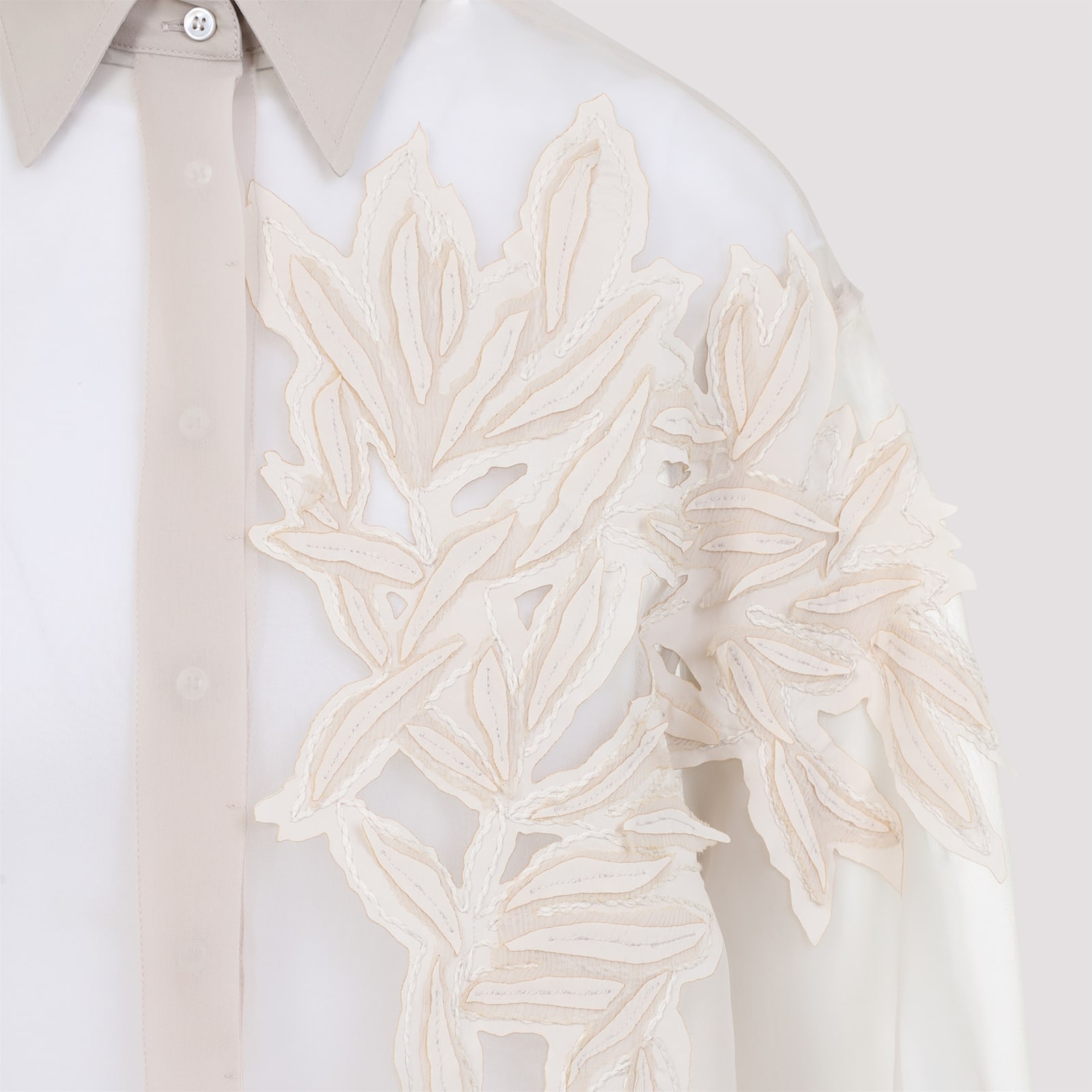 Shop Brunello Cucinelli Organza Embroidered Shirt In Talco