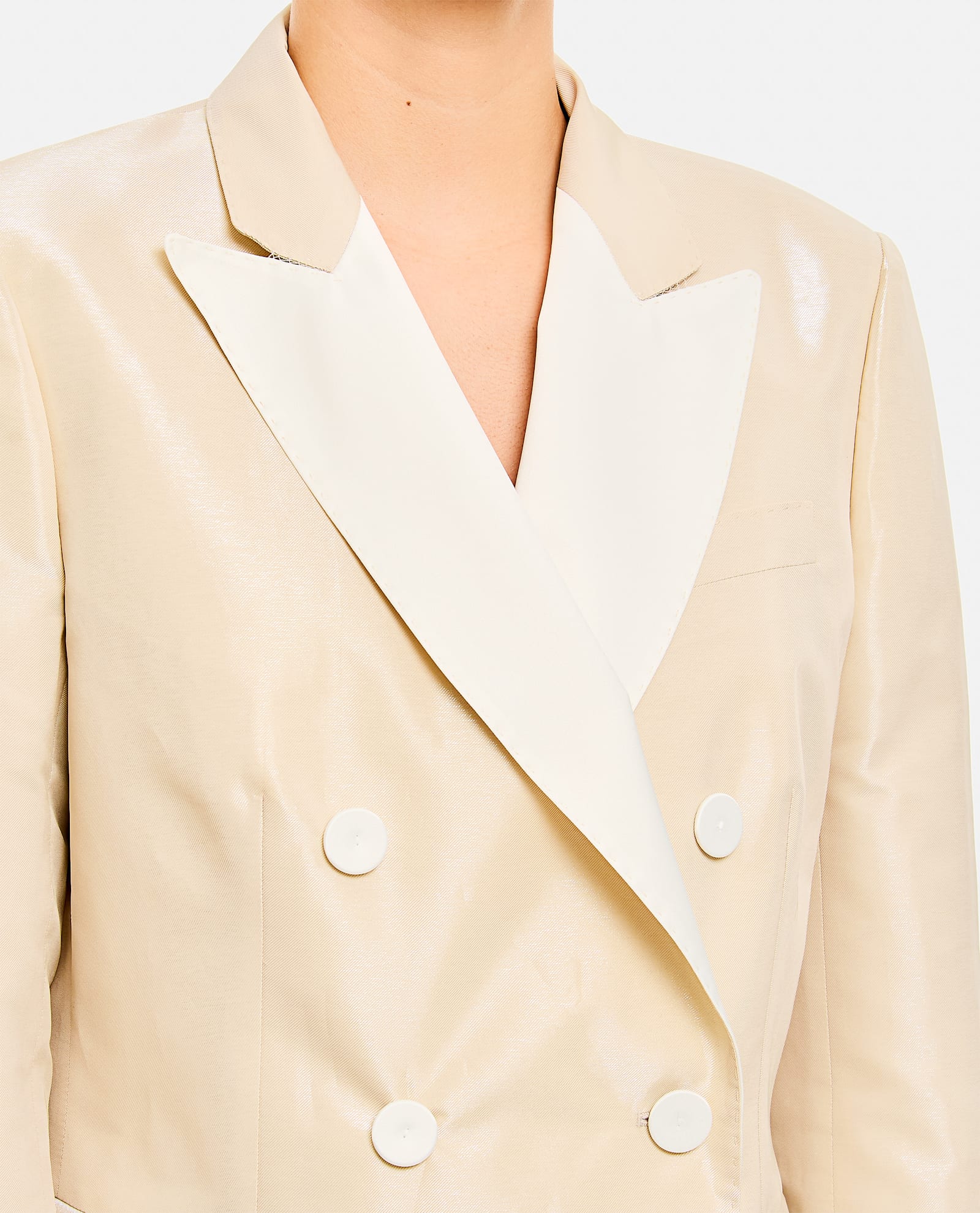 Alberto Biani Beige Double-breasted Jacket With Flap Pockets And Shiny Finish In Neutral