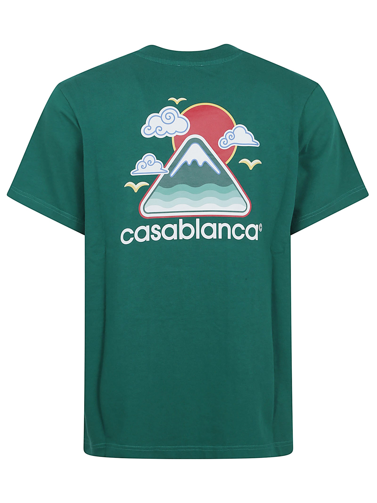 Casablanca Graphic Print Green Cotton T-shirt With Crew Neck Design In Green