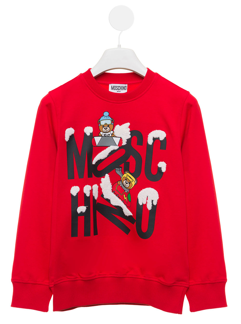 Moschino Red Cotton Sweatshirt With Teddy Bear Characteristic Print On The Front