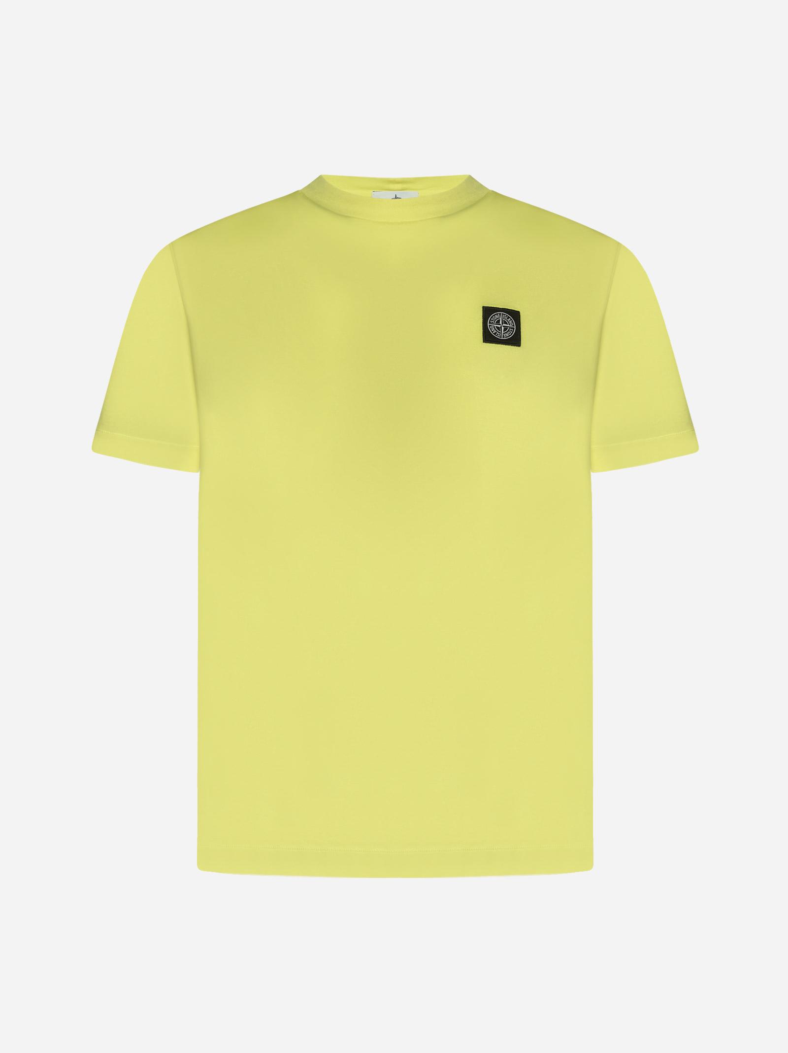 Shop Stone Island Logo-patch Cotton T-shirt T-shirt In Giallo Fluo