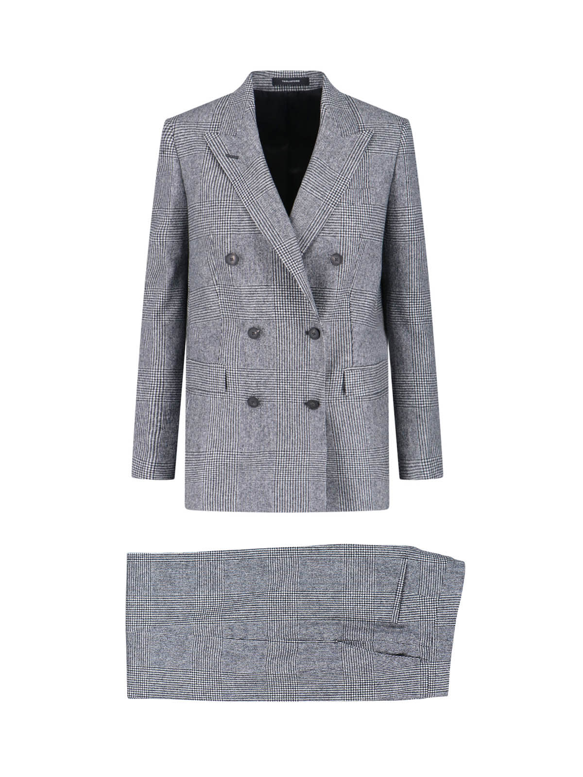 Tagliatore Houndstooth Tailored Double-breasted Blazer And Wide-leg Trousers In Gray