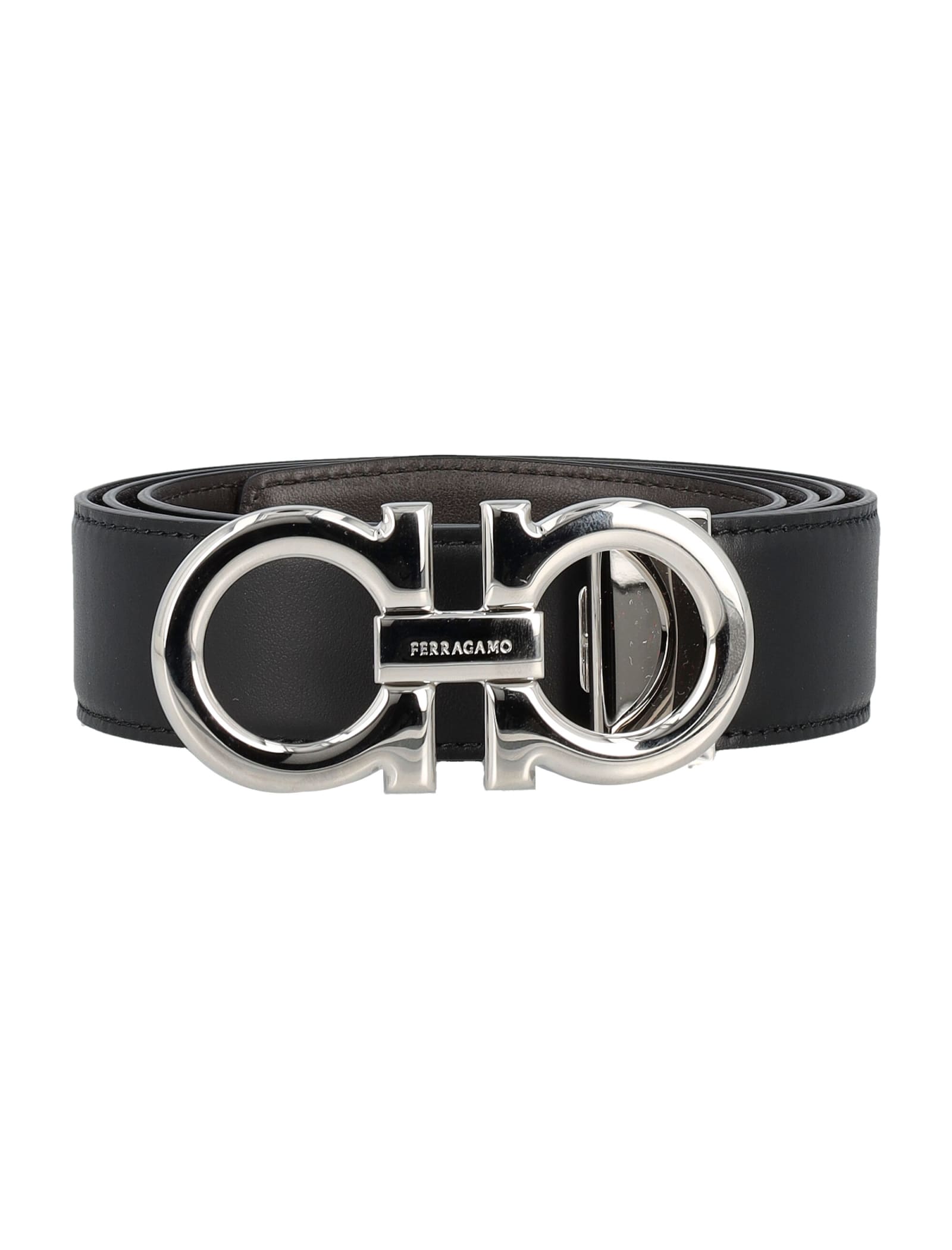 Shop Ferragamo Double Adjustable Belt In Nero + Hickory