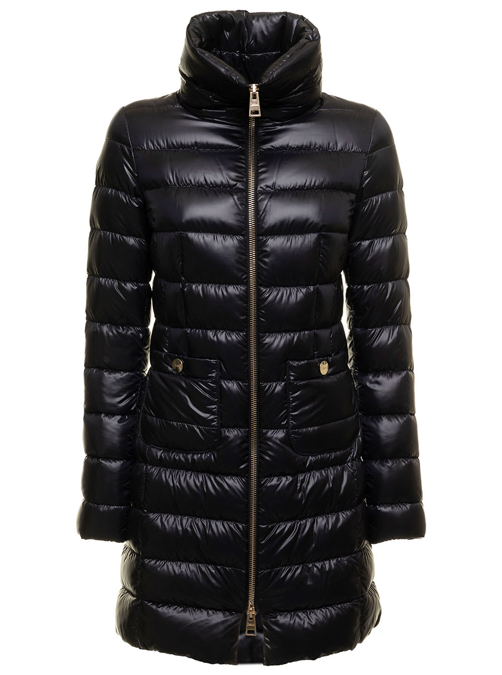 Herno Womans Maria Black Quilted Nylon Long Down Jacket In Black