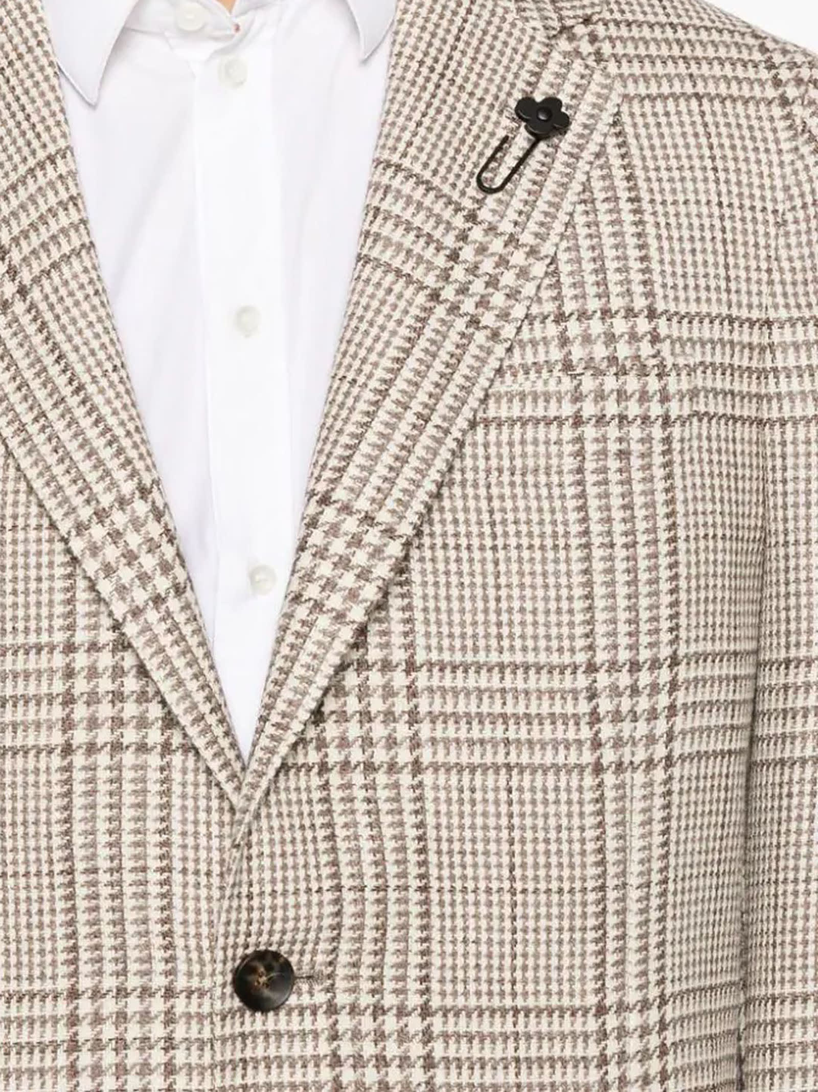 Shop Lardini Single-breasted Checked Blazer In Beige