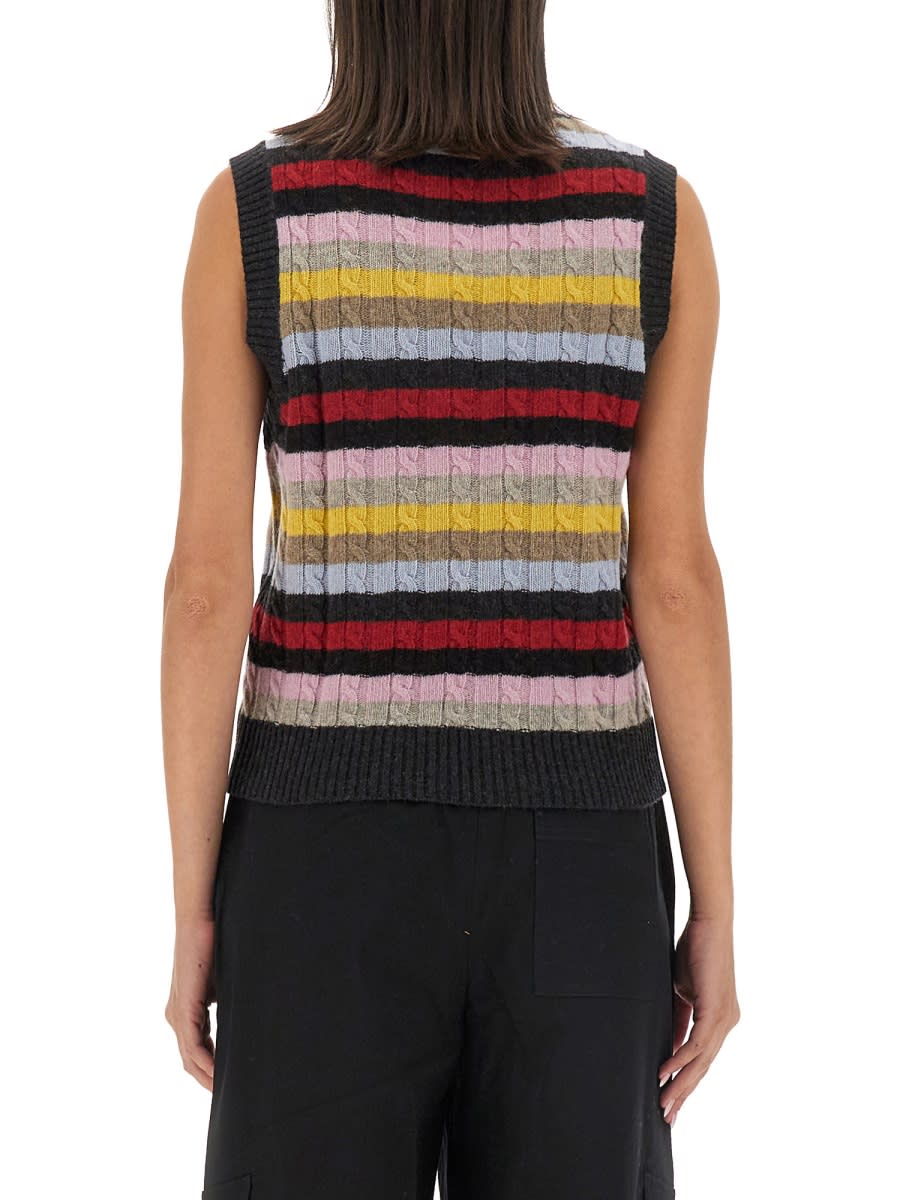 Shop Ganni Vest With Logo And Stripe Pattern In Multicolour