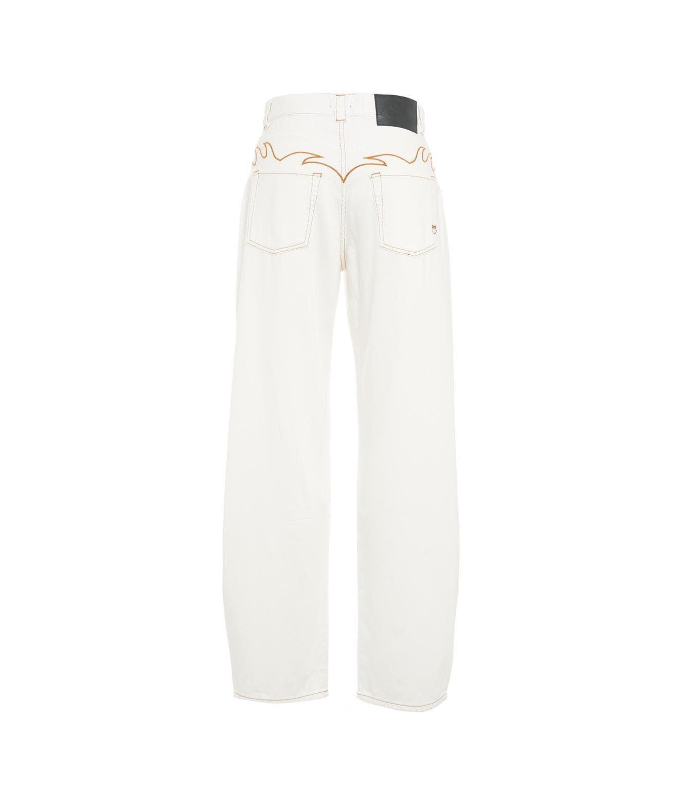 Shop Pinko Logo Embroidered Straight Leg Jeans In Bianco
